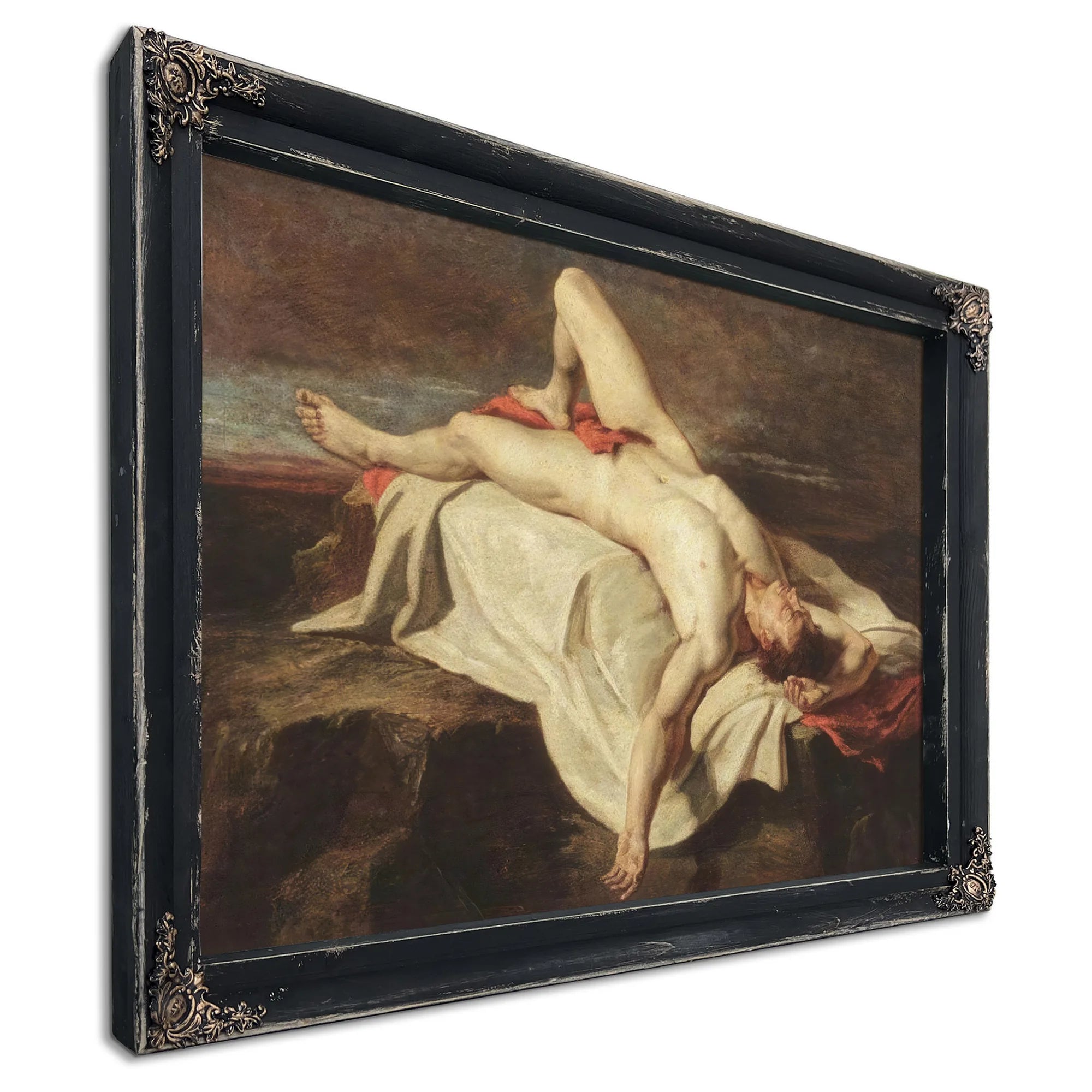 Academic Study Of A Male Nude Lying On A Shroud On Rocks By William Etty Fine Art Print