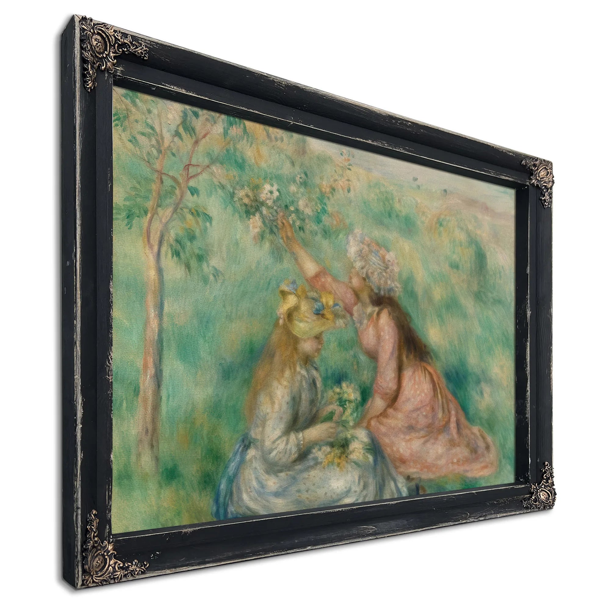 Girls Picking Flowers In A Meadow By Pierre August Renoir Fine Art Print