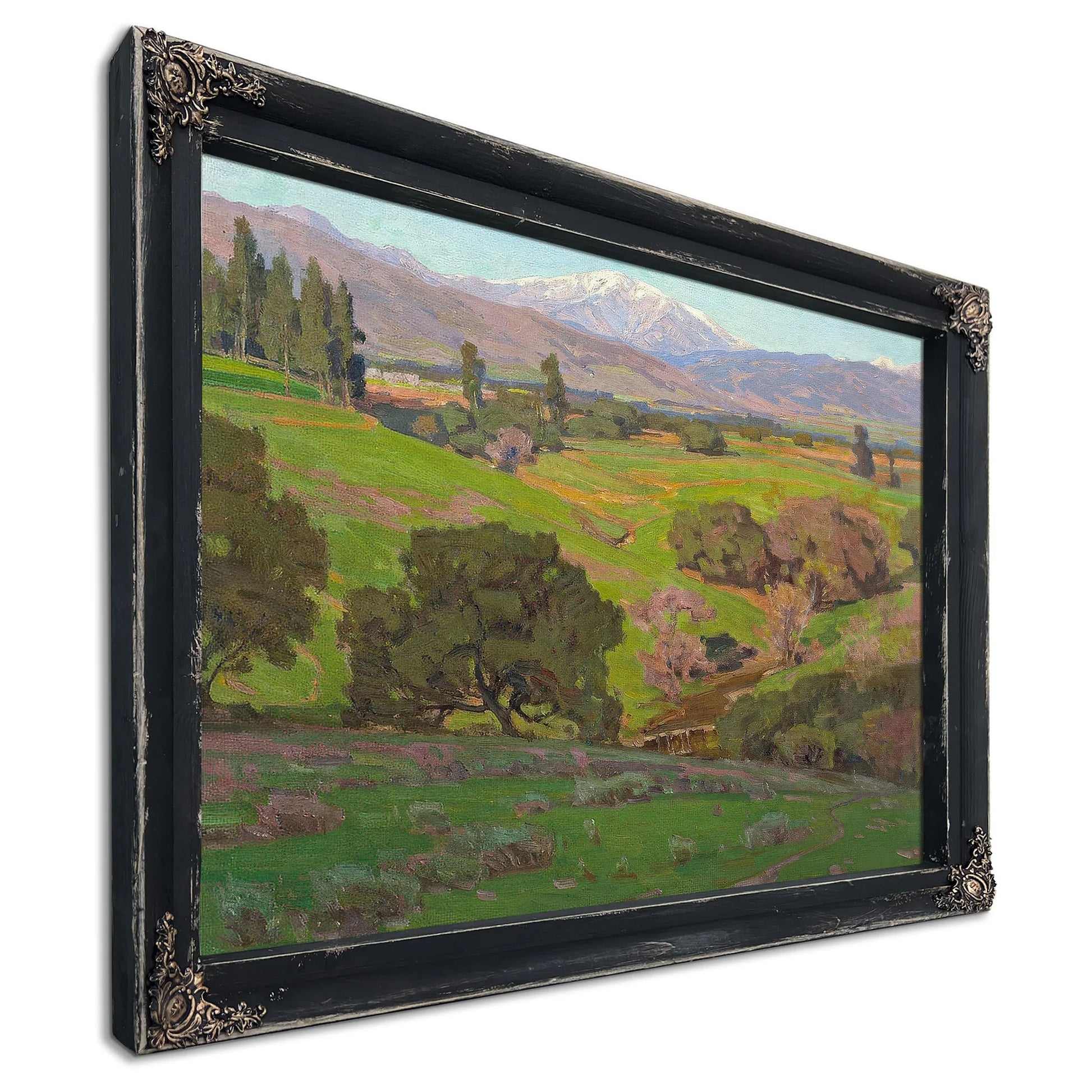 Rolling Hills With A Snow Capped Mountains Beyond By William Wendt Fine Art Print