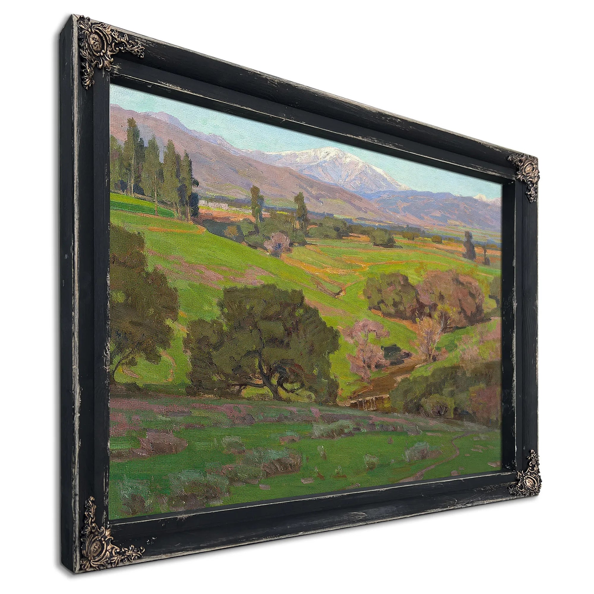 Rolling Hills With A Snow Capped Mountains Beyond By William Wendt Fine Art Print