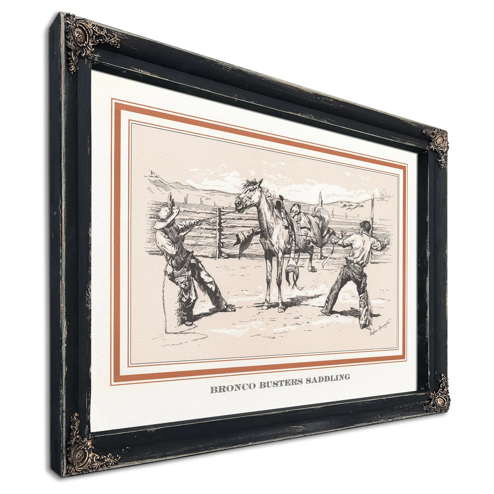 Bronco Busters Saddling by Frederic Remington