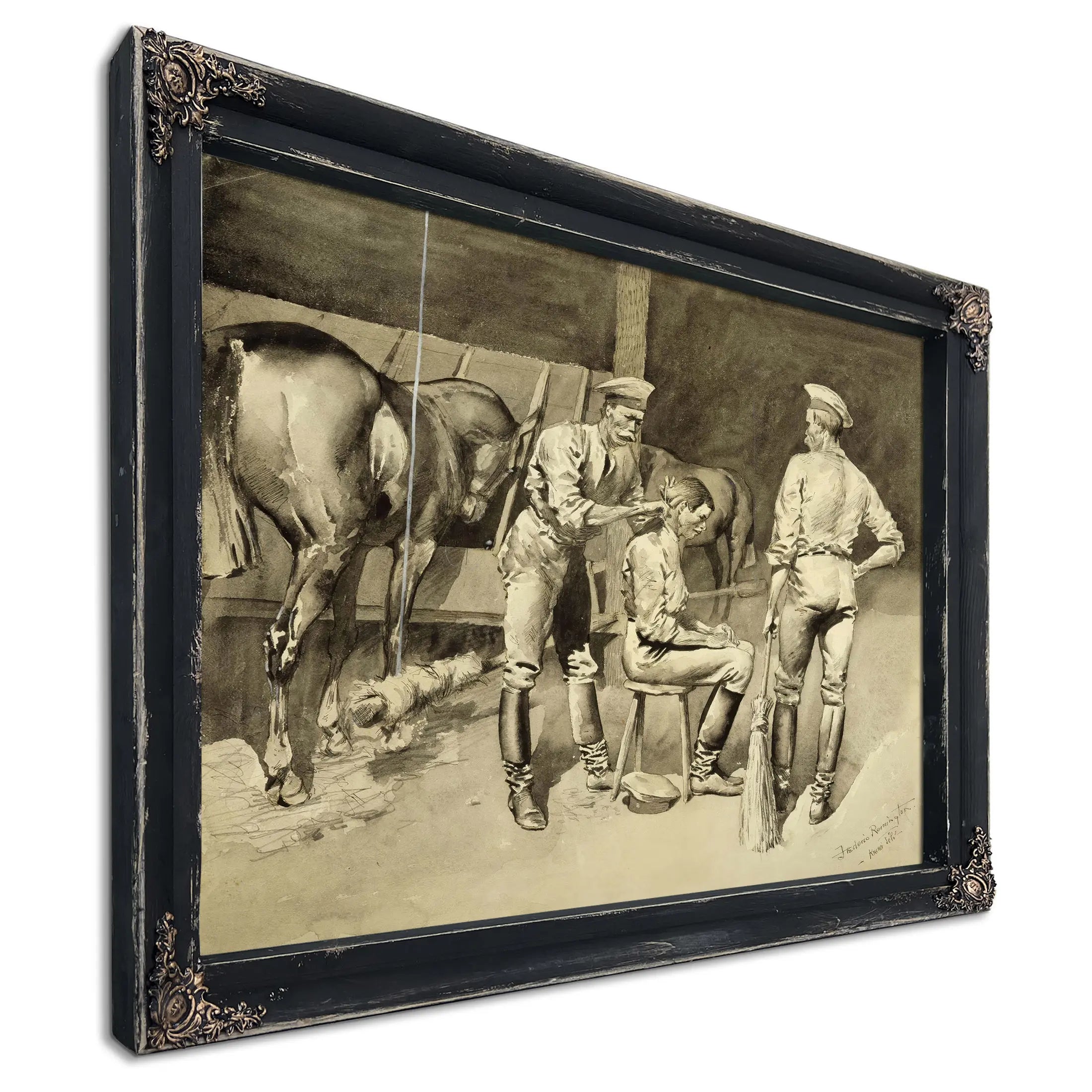 A Haircut In A Cavalry Stable by Frederic Remington