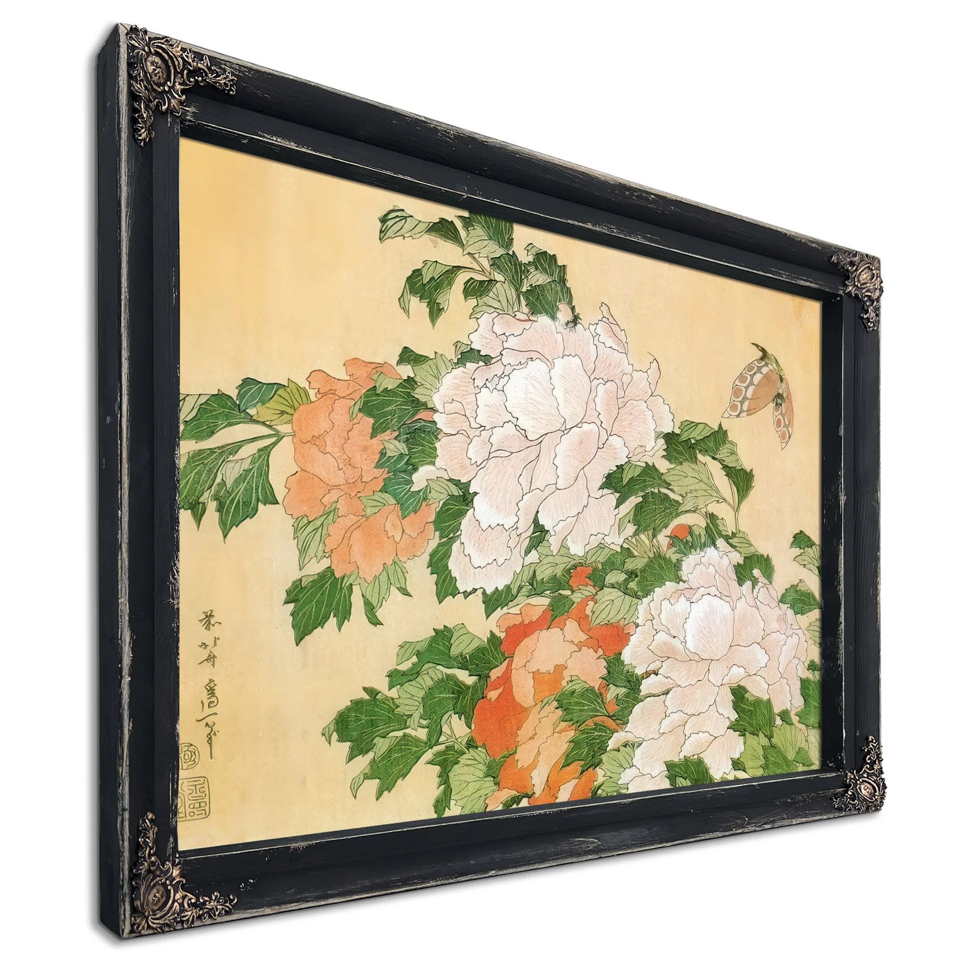 Peonies And Butterfly By Hokusai Fine Art Print