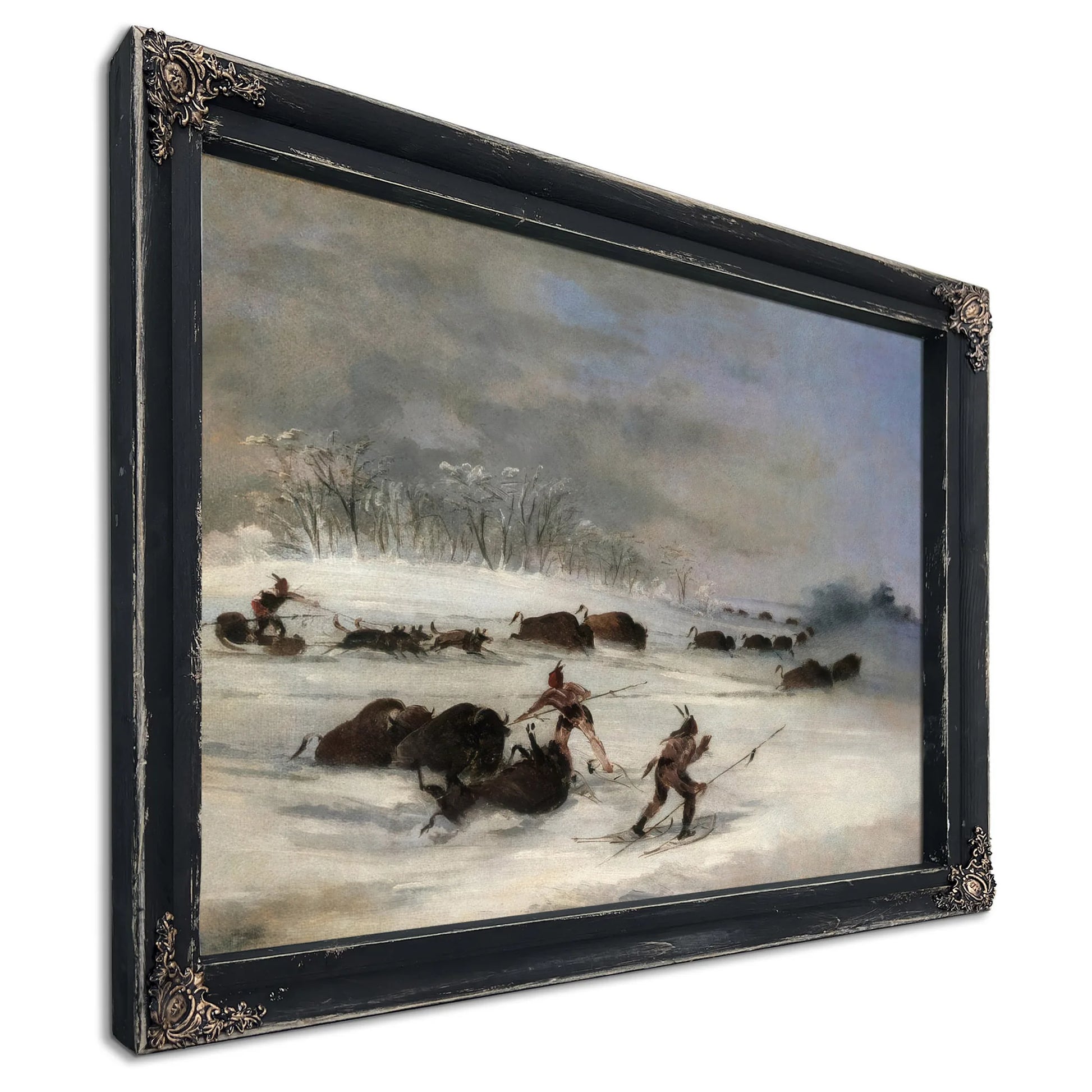 Sioux Indians On Snowshoes Lancing Buffalo By George Catlin Fine Art Print
