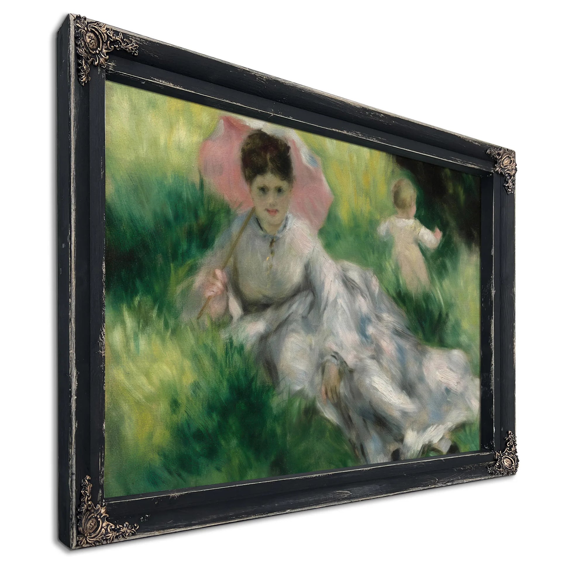 Woman With A Parasol And Small Child On A Sunlit Hillside By Pierre August Renoir Fine Art Print
