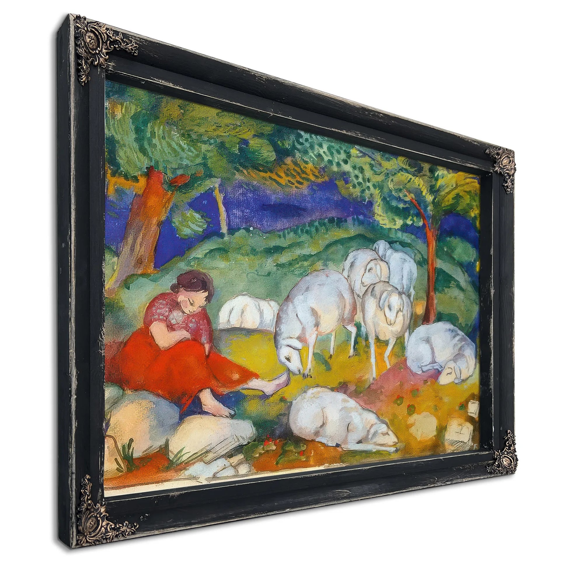 Sheperdess With Her Sheep By Franz Marc Fine Art Print