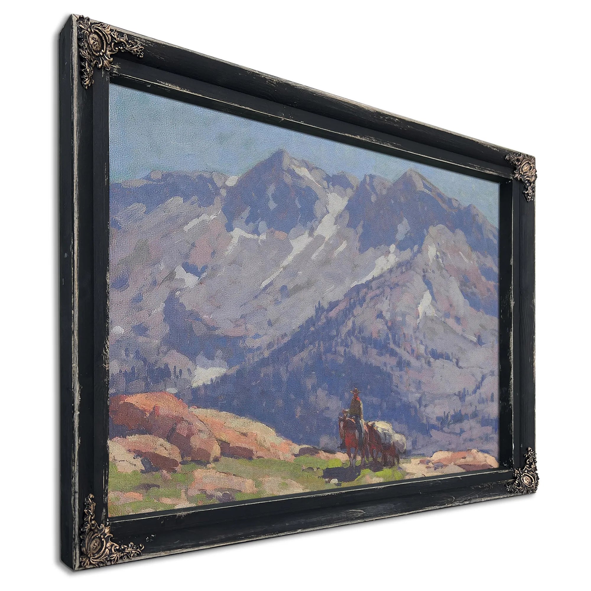A Rider With Packhorses In The Sierras; A Sierra Lake (Double Sided) By Edgar Payne Fine Art Print