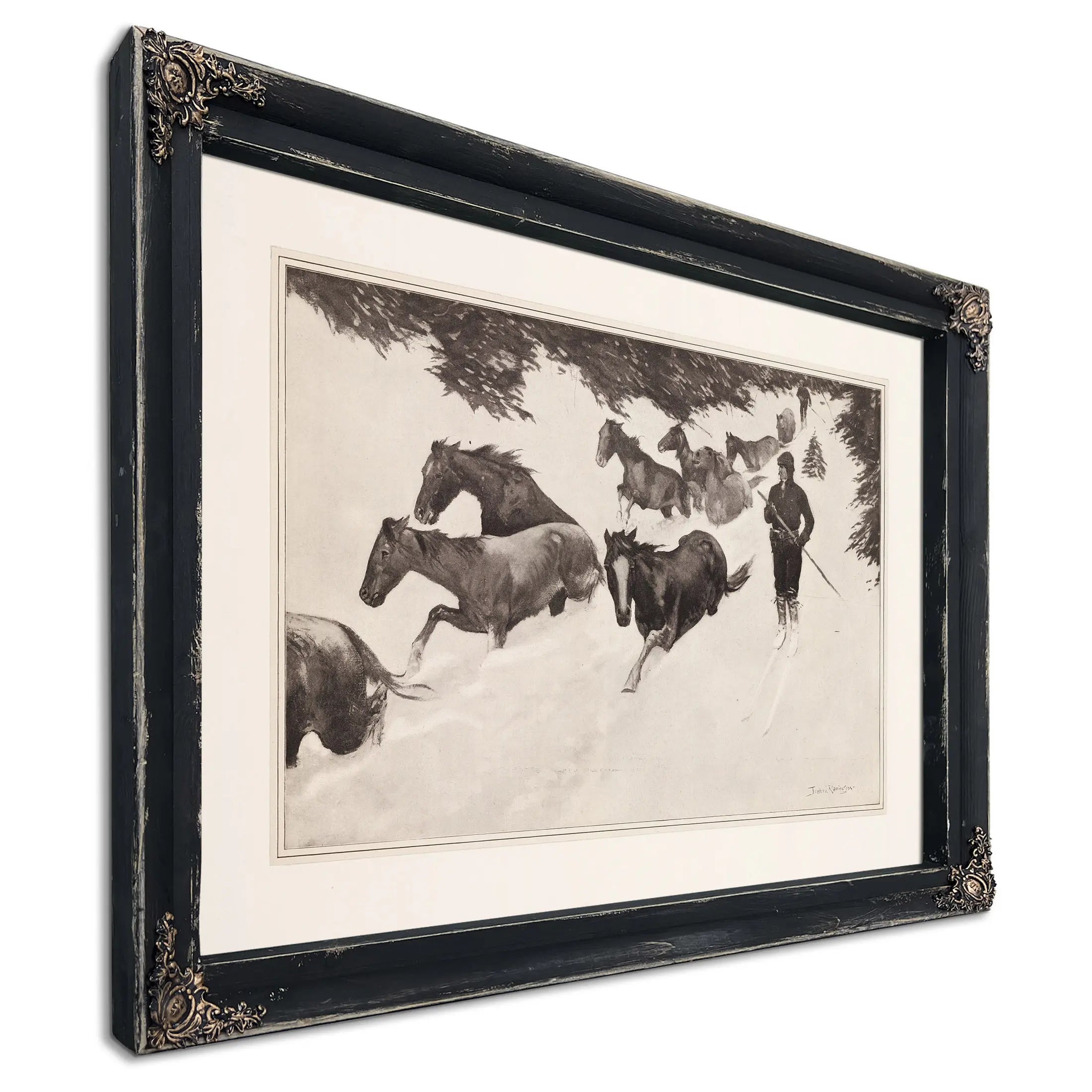 Working Snow Bound Ponies Out Of The Mountains by Frederic Remington