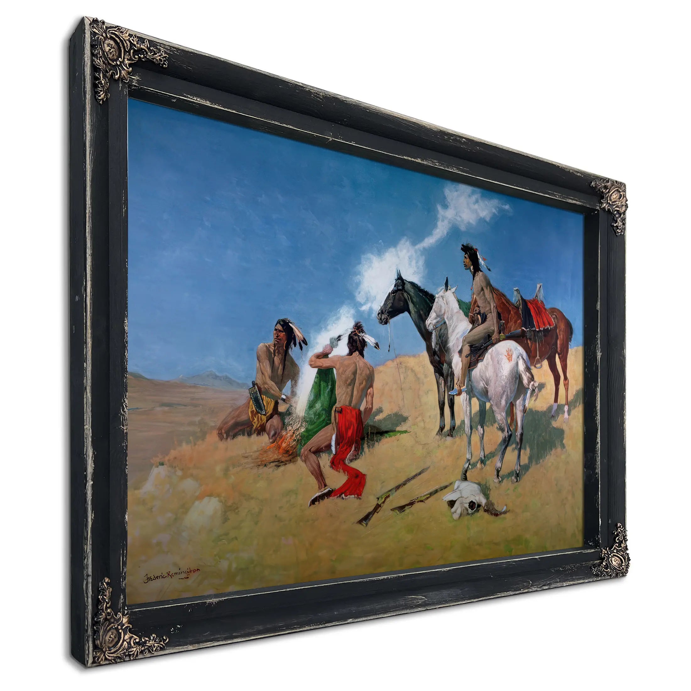 Smoke Signals Oil On Canvas by Frederic Remington