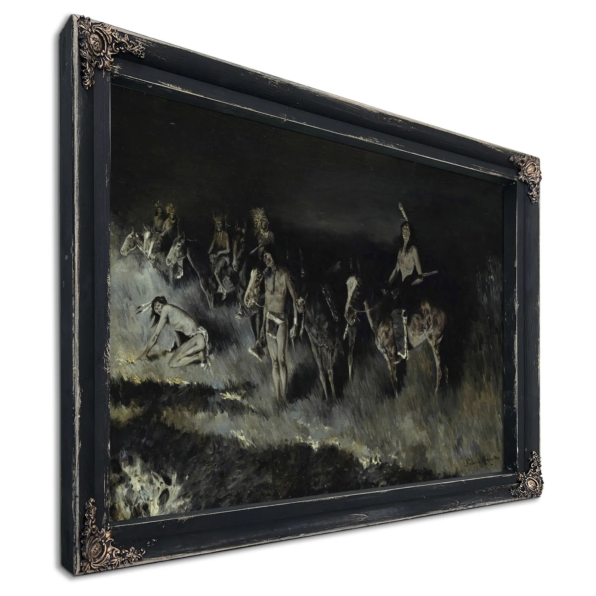 The Grass Fire Backfiring  by Frederic Remington