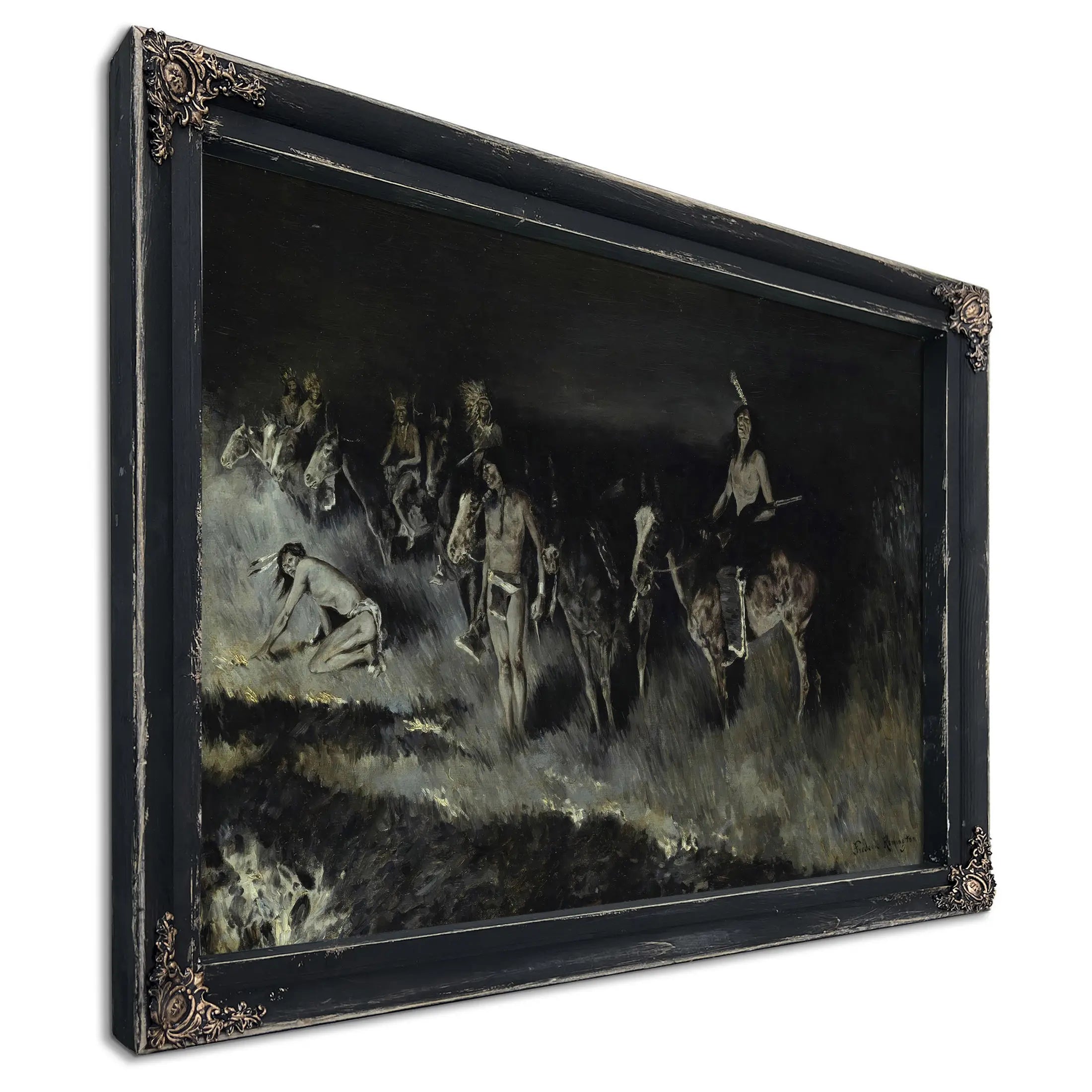 The Grass Fire Backfiring  by Frederic Remington