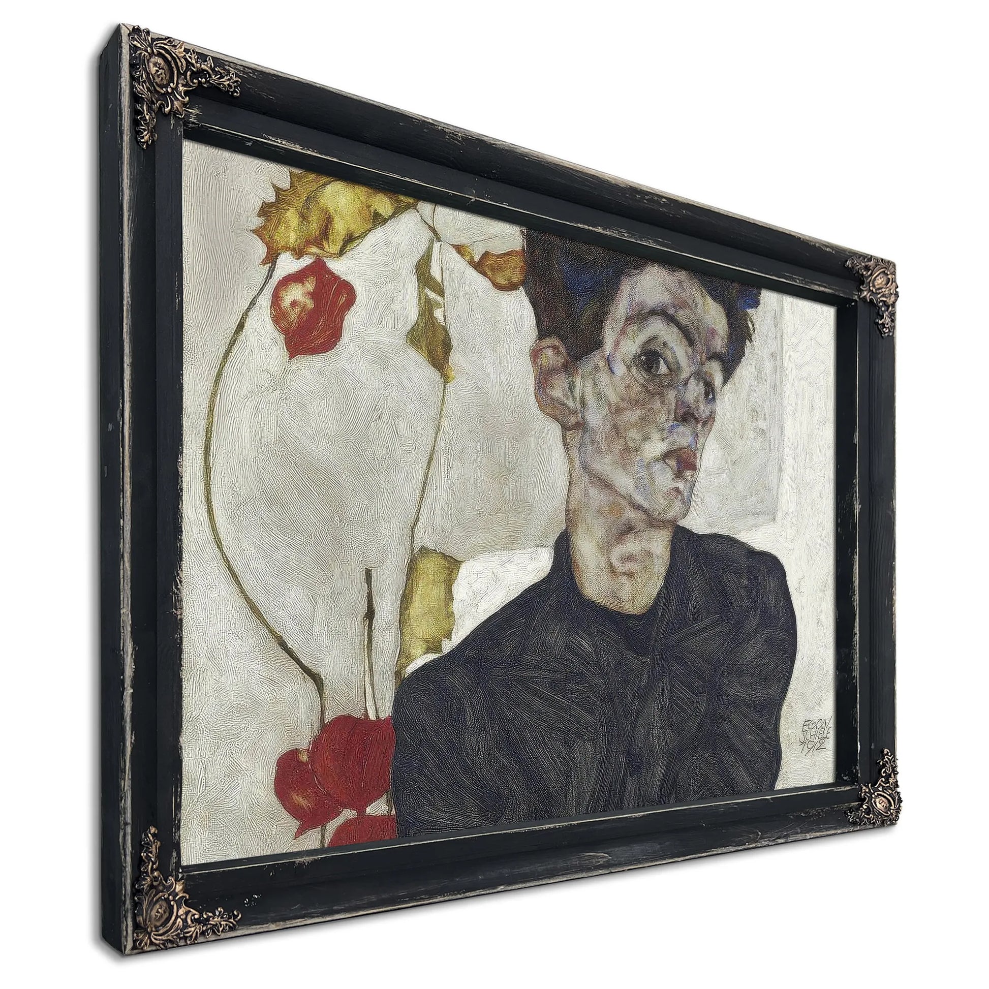 Self Portrait With Chinese Lantern Plant 2 By Egon Schiele Fine Art Print