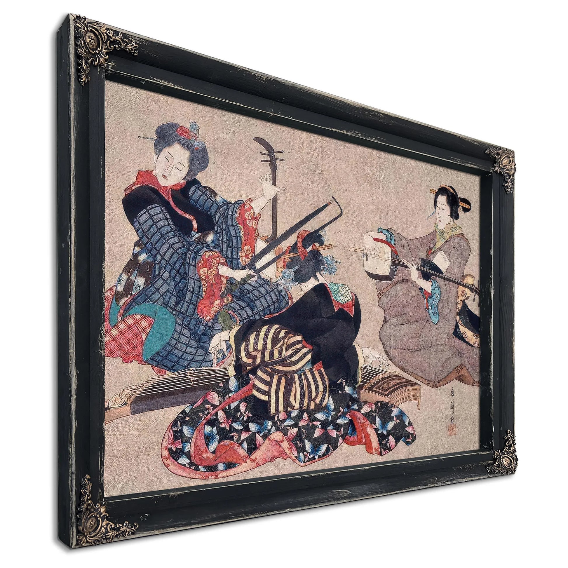 Katsushika Oi Three Women Playing Musical Instruments Upload Tmp By Katsushika Oi Fine Art Print