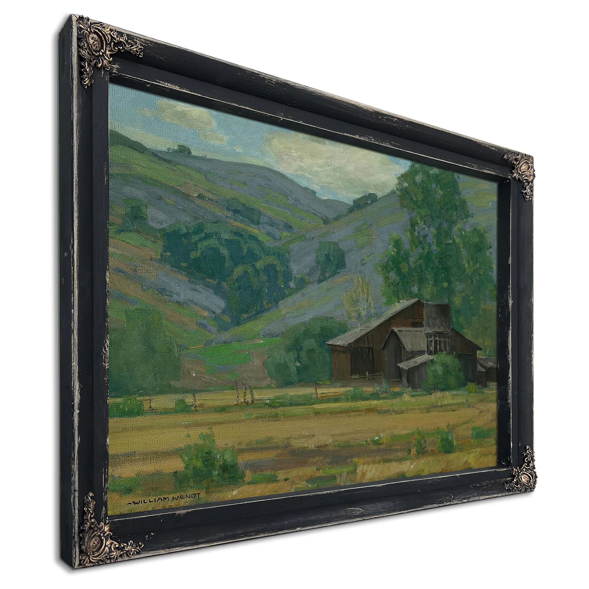 Hillside Wildflowers With Barn By William Wendt Fine Art Print