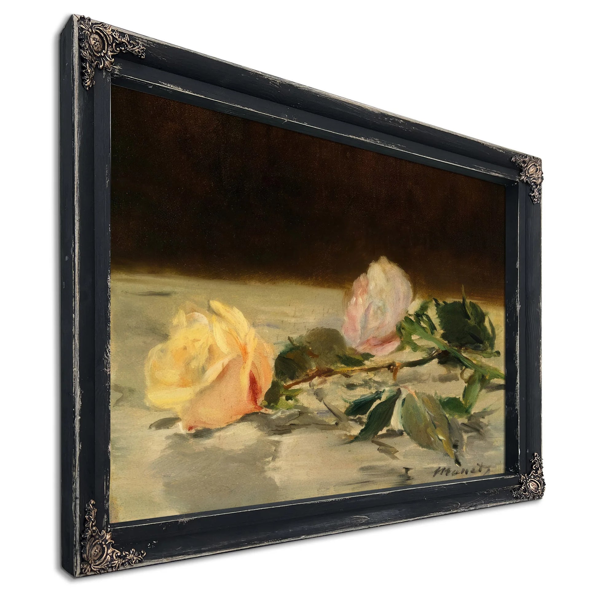Two Roses On A Tablecloth By Edouard Manet Fine Art Print