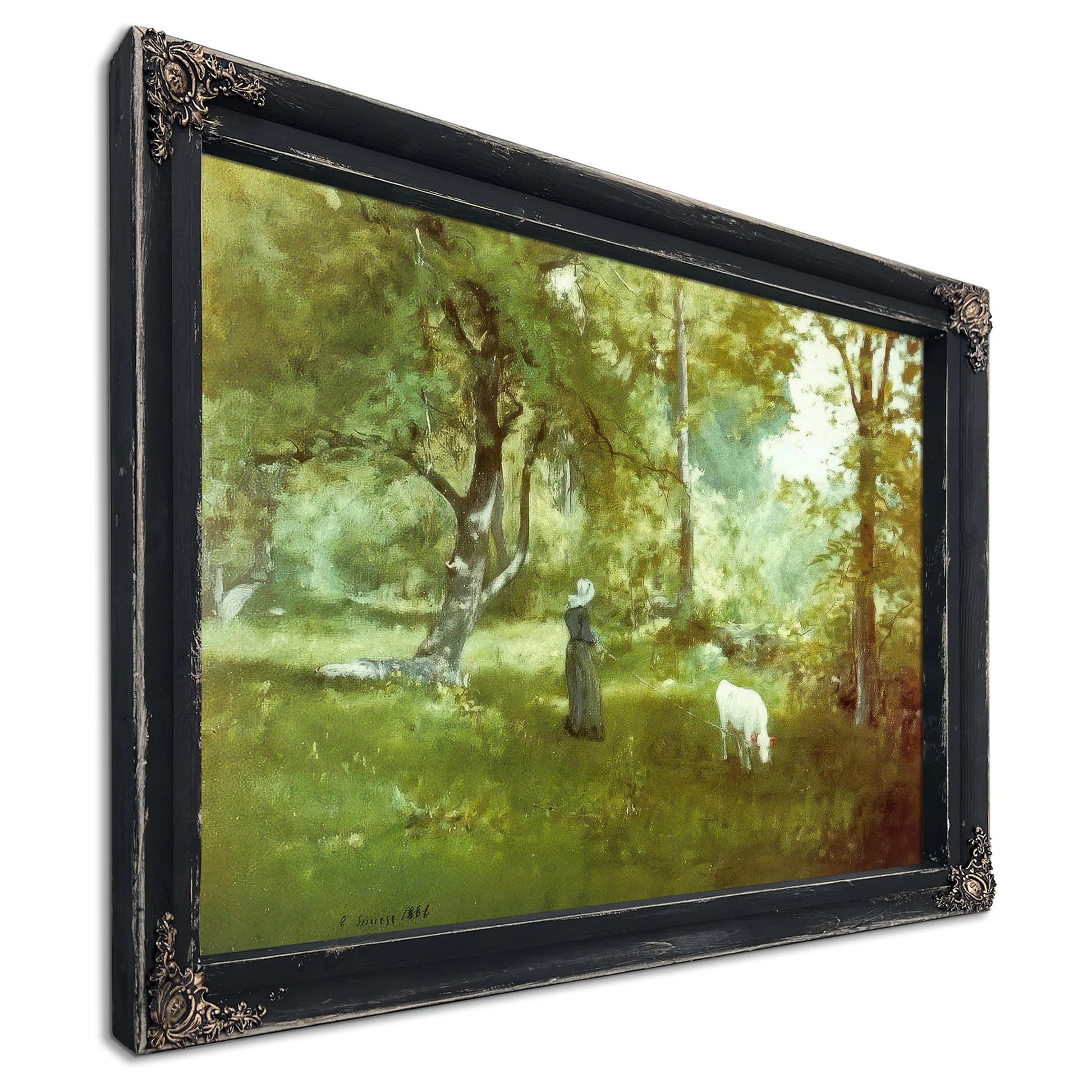 Woman With Calf By George Inness Fine Art Print