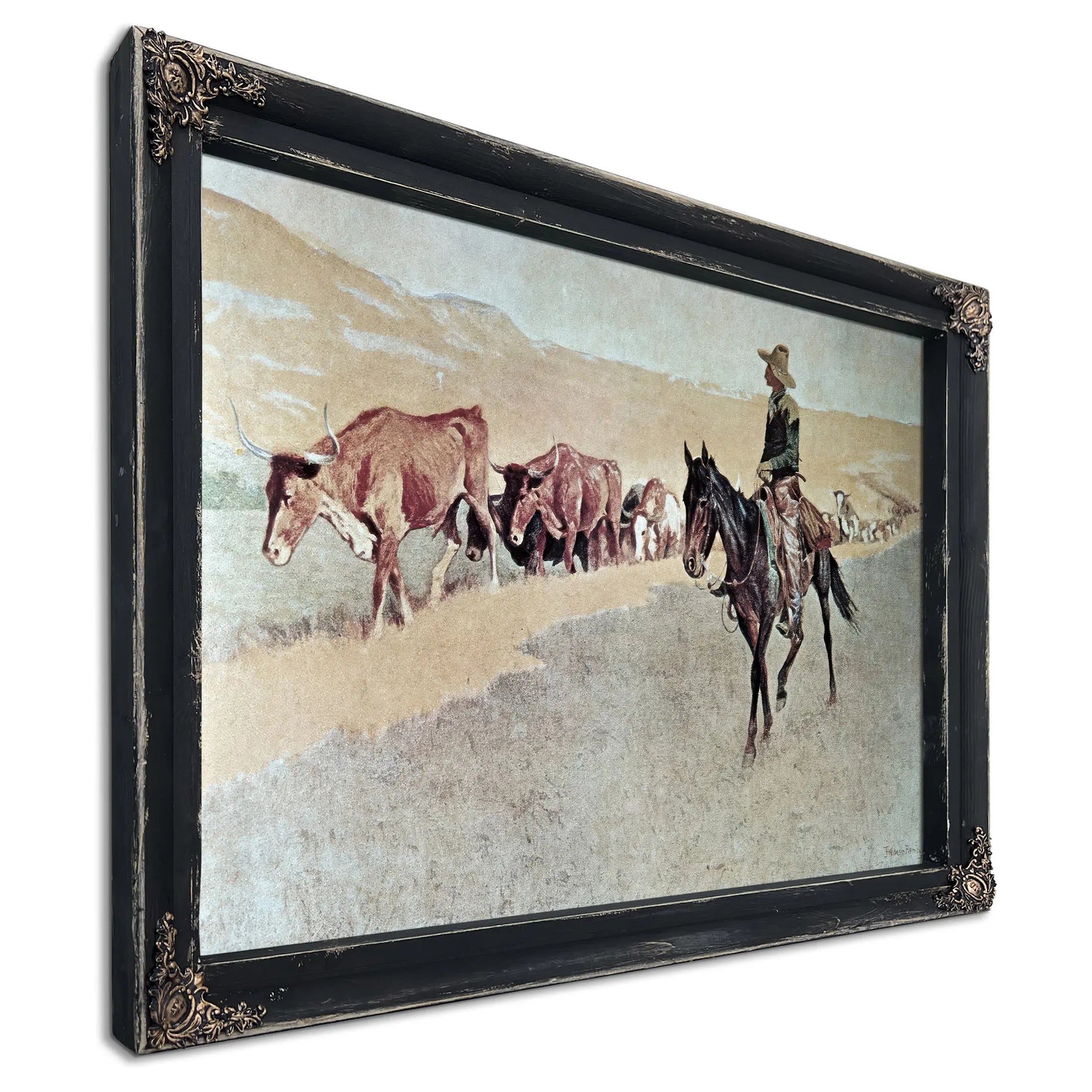 Trailing Texas Longhorns Oil On Canvas by Frederic Remington