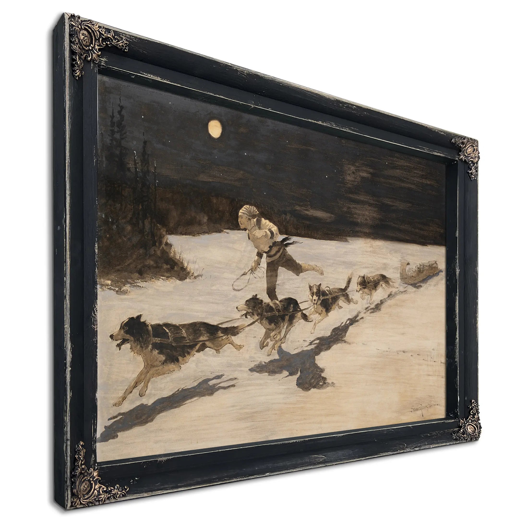 Huskie Dogs On The Frozen Highway Talking Musquash by Frederic Remington