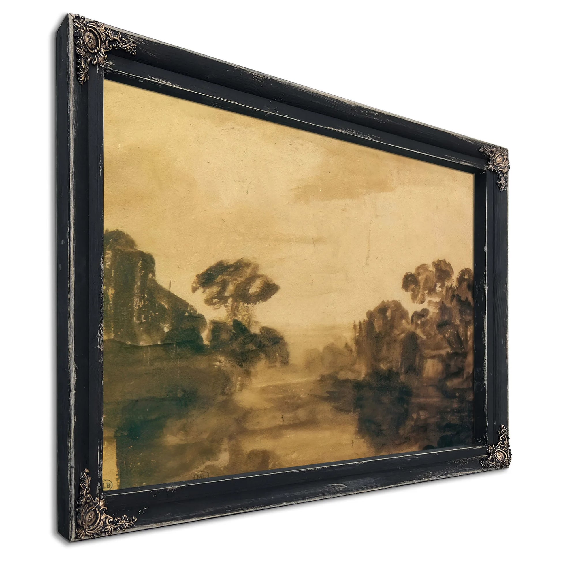 River With Trees On Its Embankment At Dusk, By Rembrandt Fine Art Print