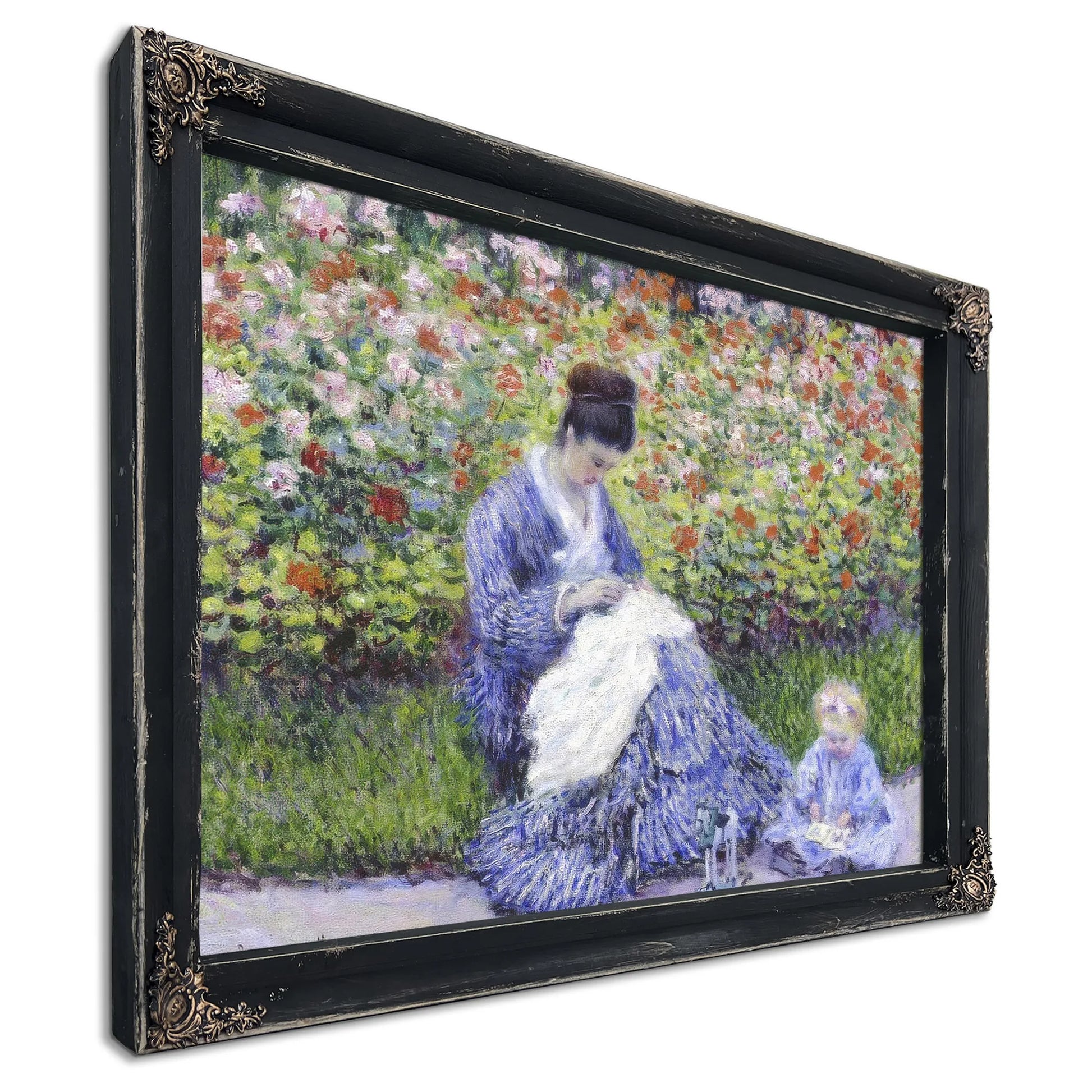Camille Monet And A Child In The Artist's Garden In Argenteuil By Claude Monet Fine Art Print