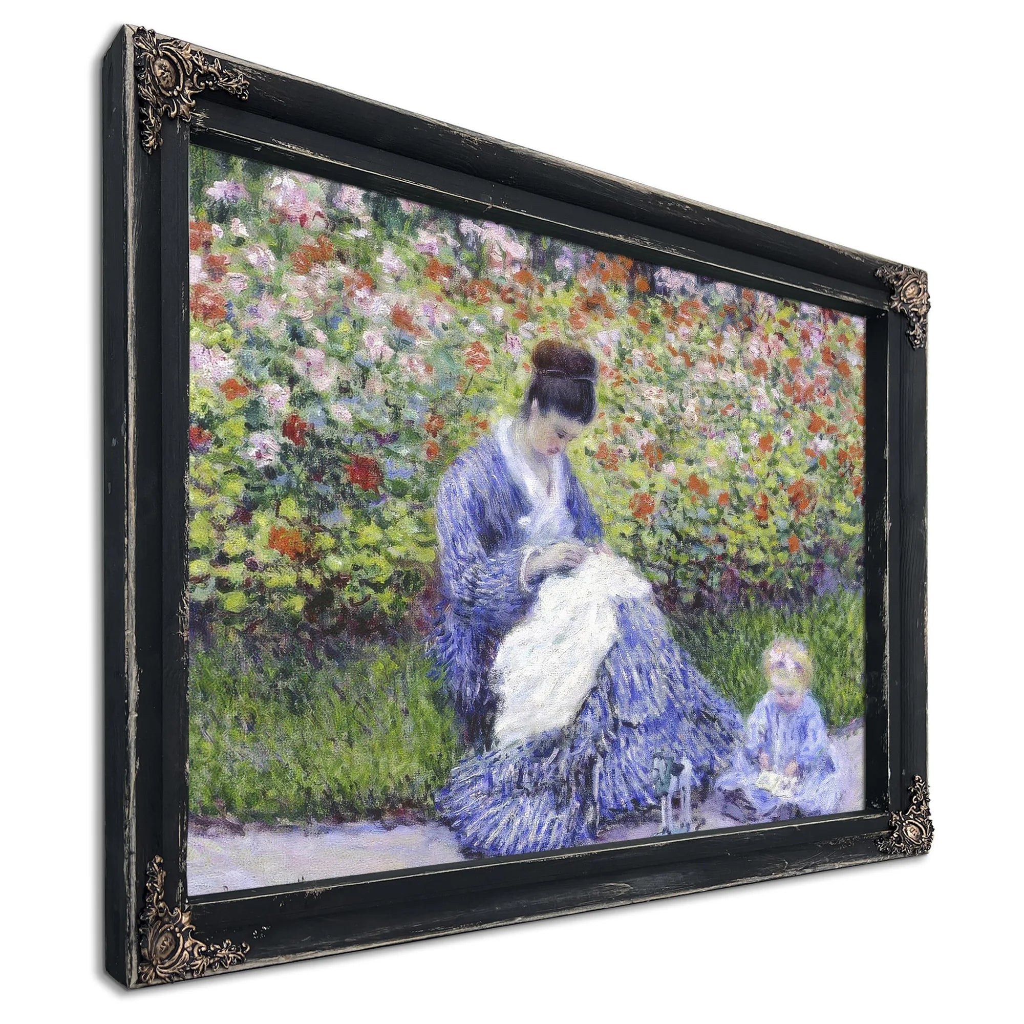 Camille Monet And A Child In The Artist's Garden In Argenteuil By Claude Monet Fine Art Print