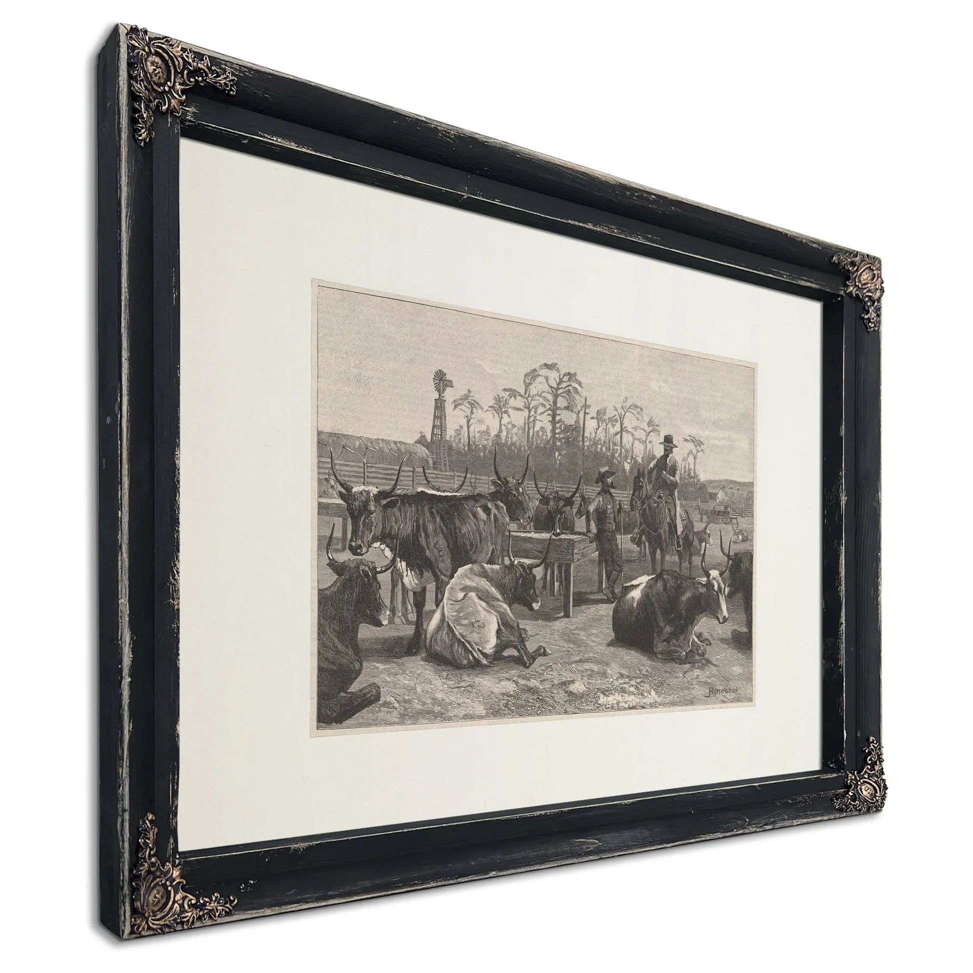 Texan Cattle In Kansas Corn Corral by Frederic Remington