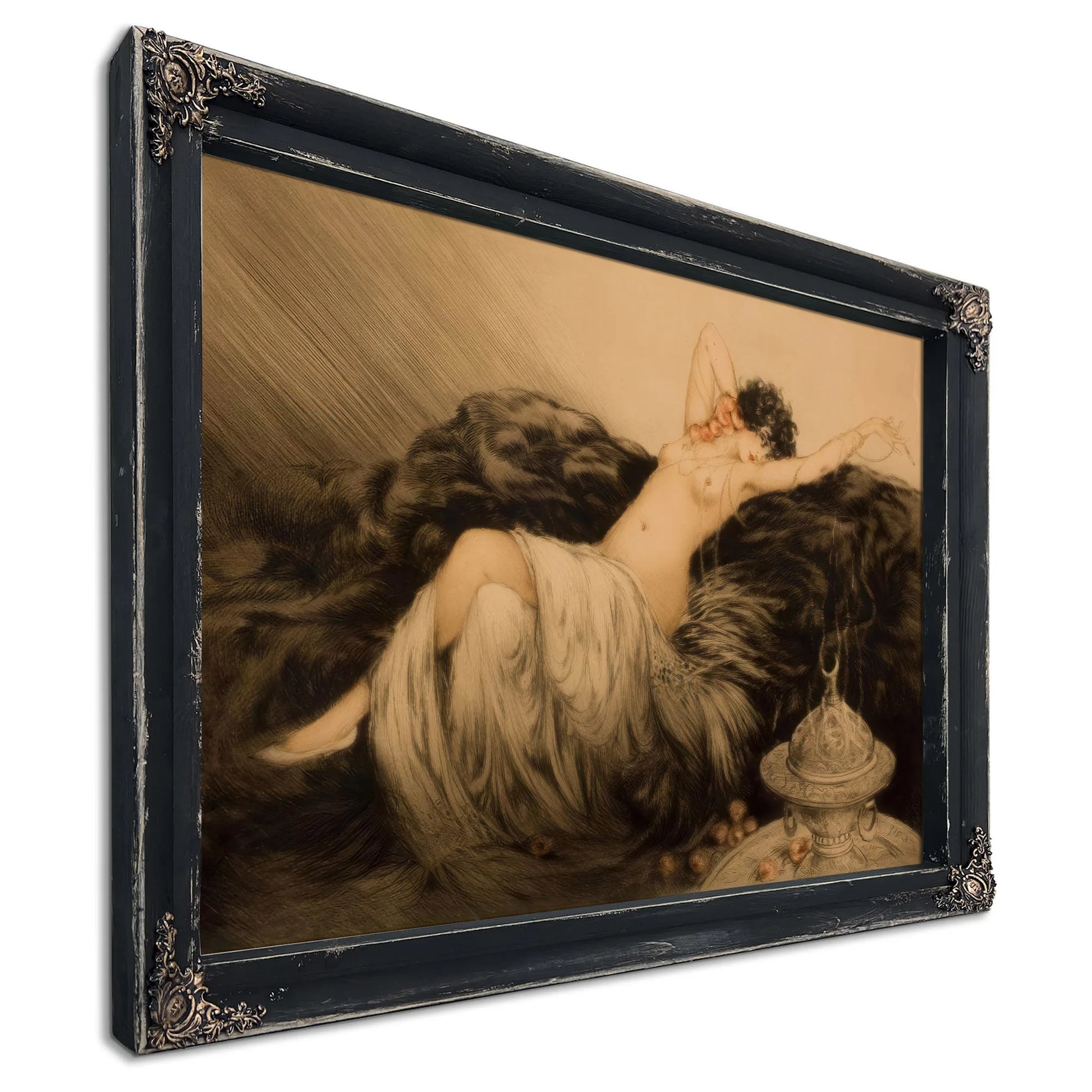 Nude With Black Fur By Louis Icart Fine Art Print
