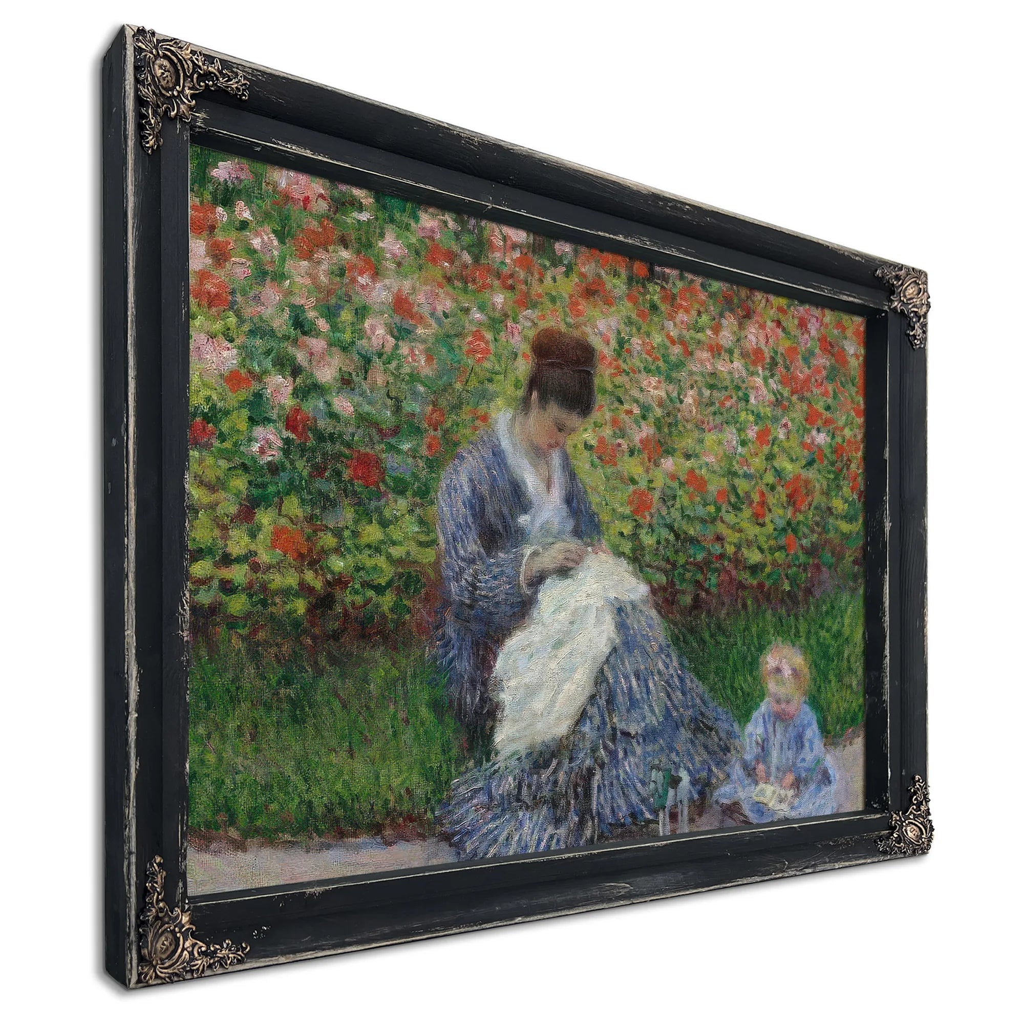 Camille Monet And A Child In The Artist's Garden In Argenteuil By Claude Monet Fine Art Print