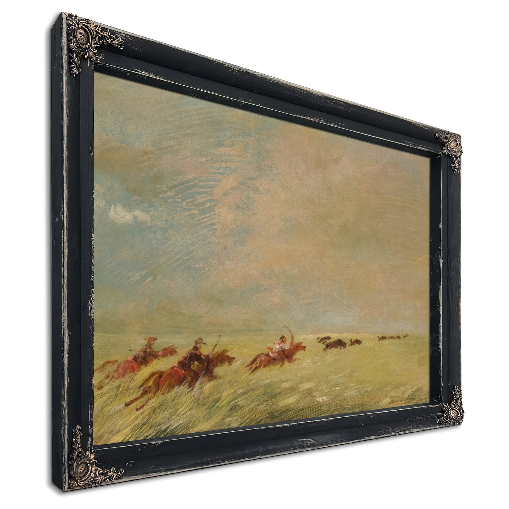 Bogard, Batiste, And I Chasing Buffalo In High Grass On A Missouri Bottom By George Catlin Fine Art Print