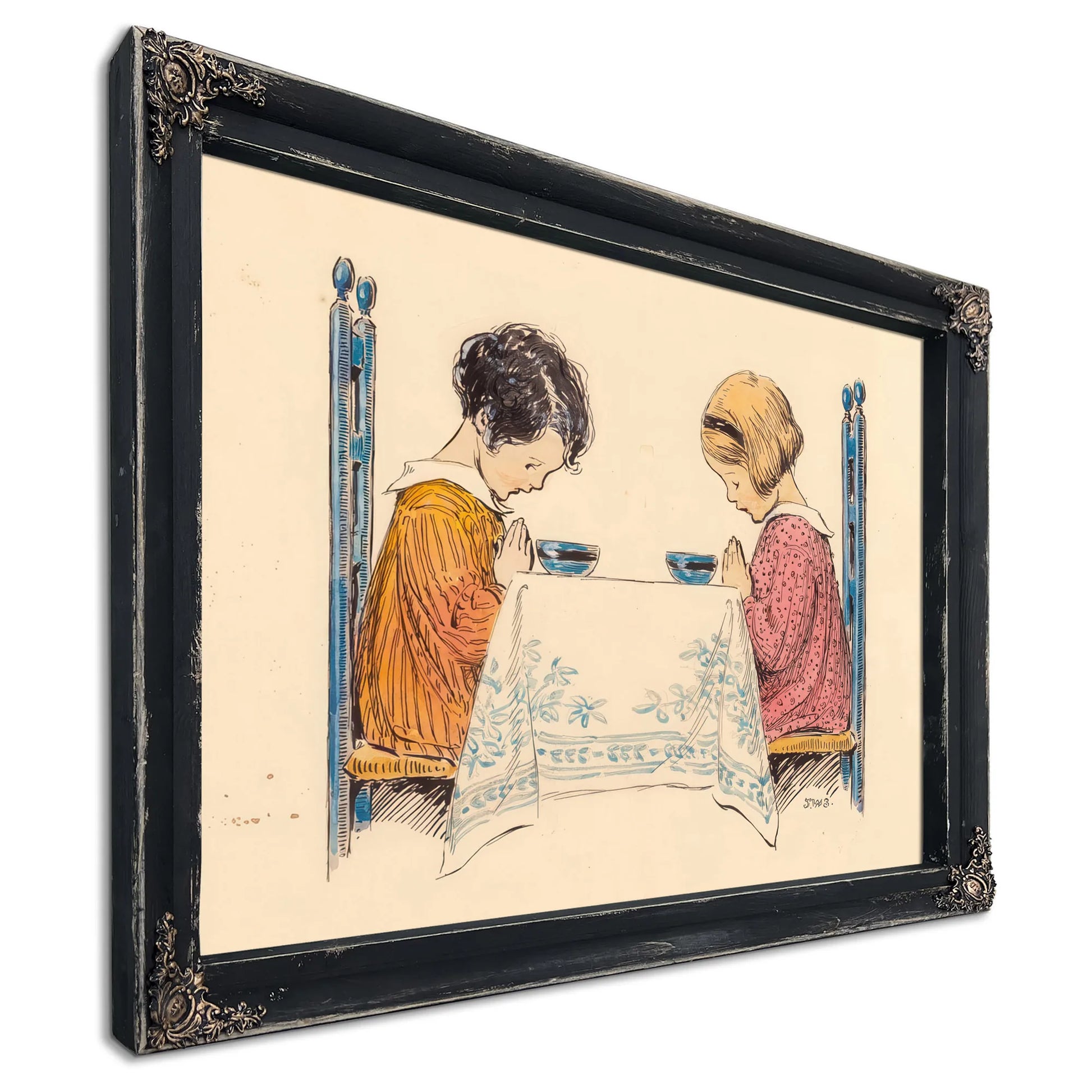 Two Children Praying A Childs Prayer Interior Book Illustration 1929 By Jessie Willcox Smith Fine Art Print