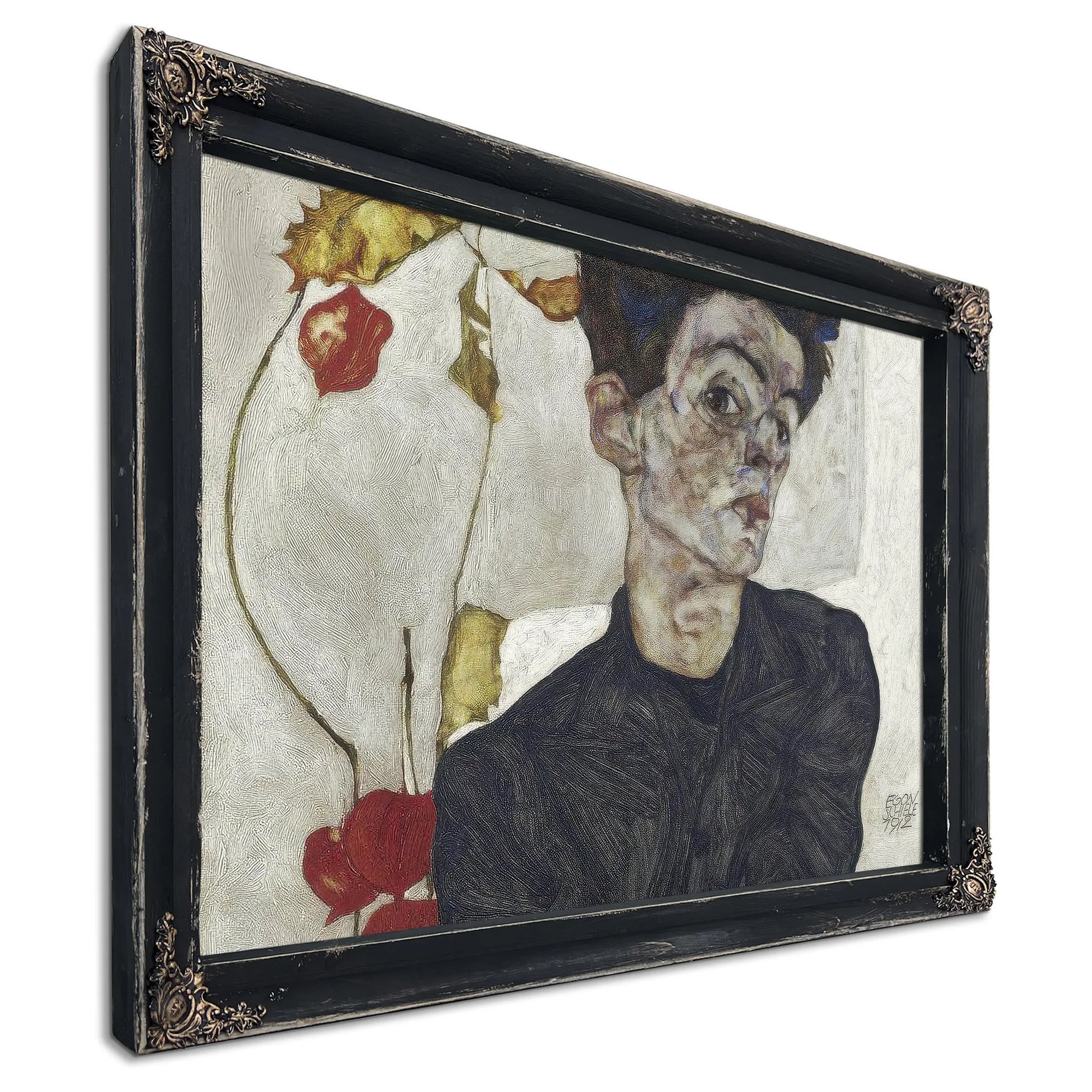 Self Portrait With Chinese Lantern Plant By Egon Schiele Fine Art Print