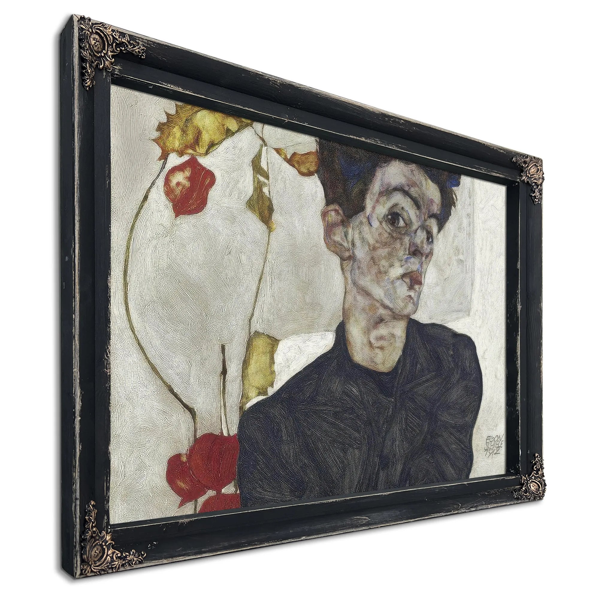 Self Portrait With Chinese Lantern Plant By Egon Schiele Fine Art Print