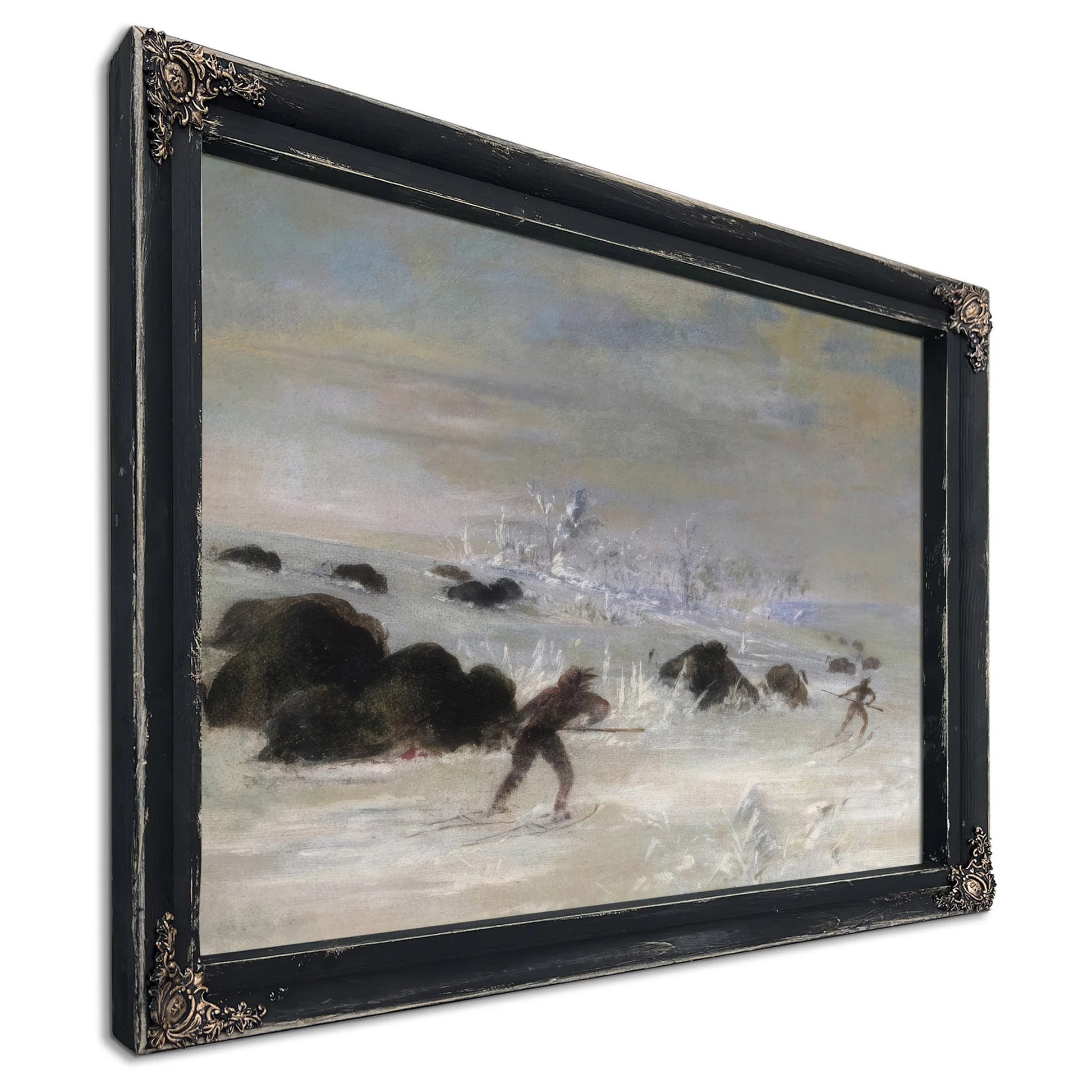 Assiniboine Indians Pursuing Buffalo On Snowshoes By George Catlin Fine Art Print
