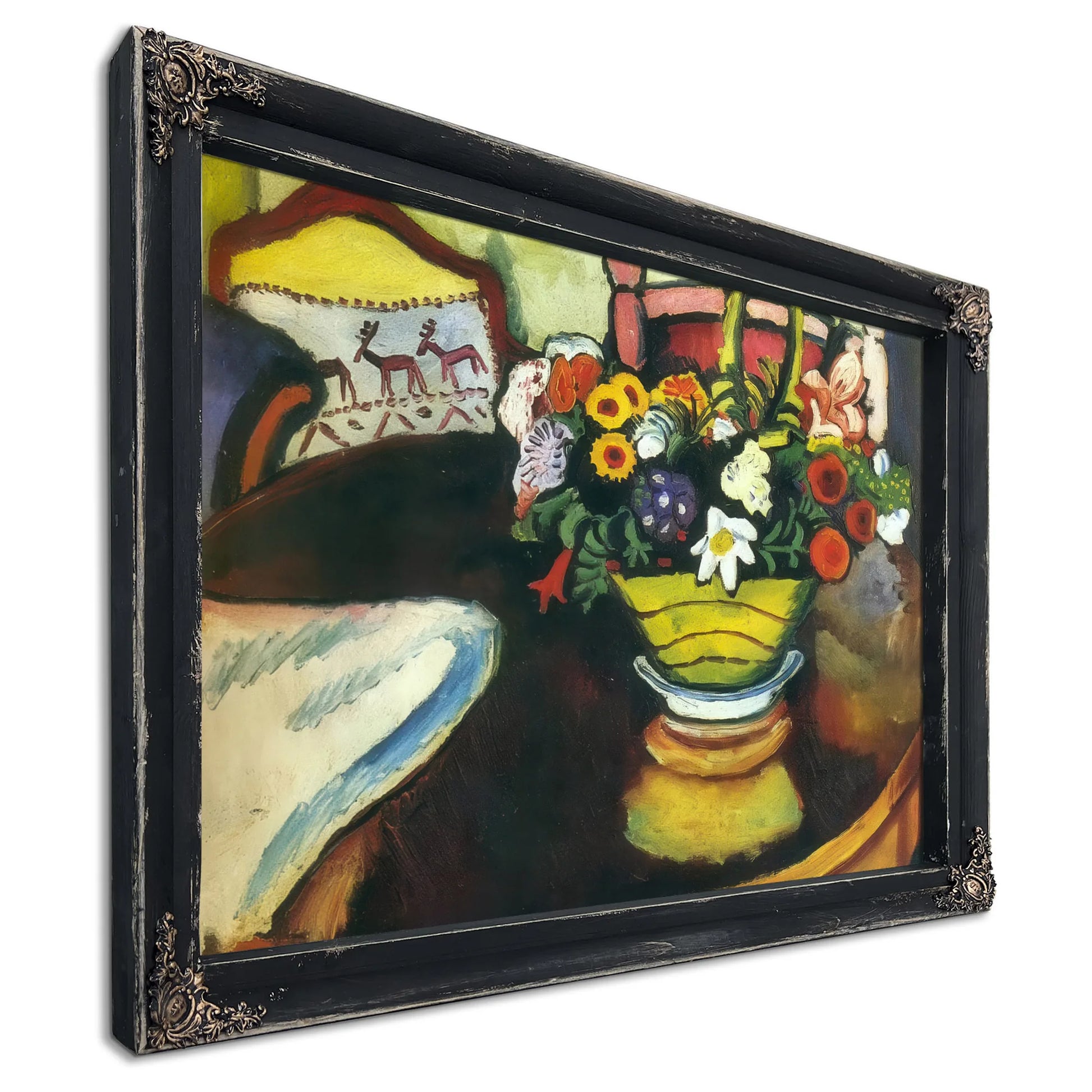 Still Life With Stag Cushion And Flowers By August Macke Fine Art Print