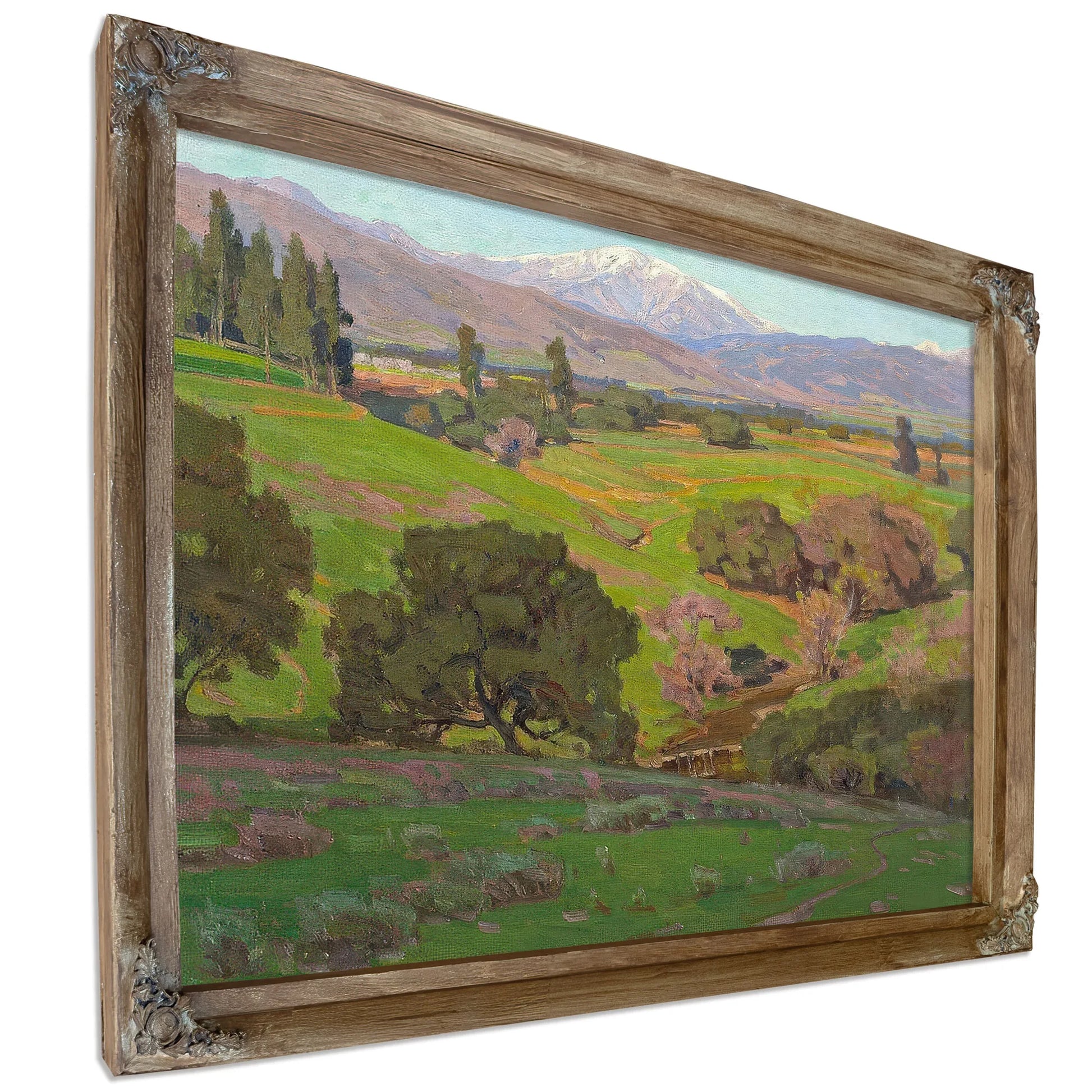Rolling Hills With A Snow Capped Mountains Beyond By William Wendt Fine Art Print