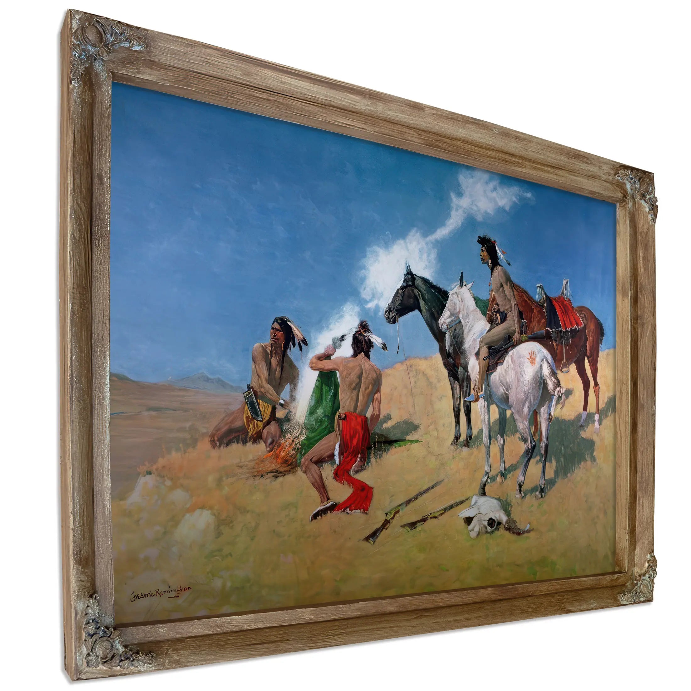 Smoke Signals Oil On Canvas by Frederic Remington