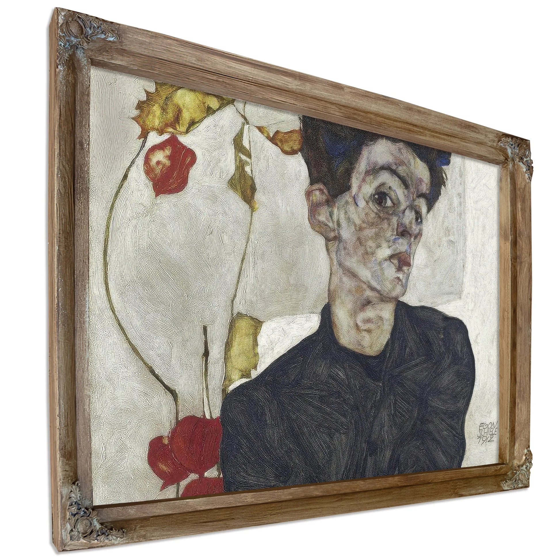 Self Portrait With Chinese Lantern Plant By Egon Schiele Fine Art Print