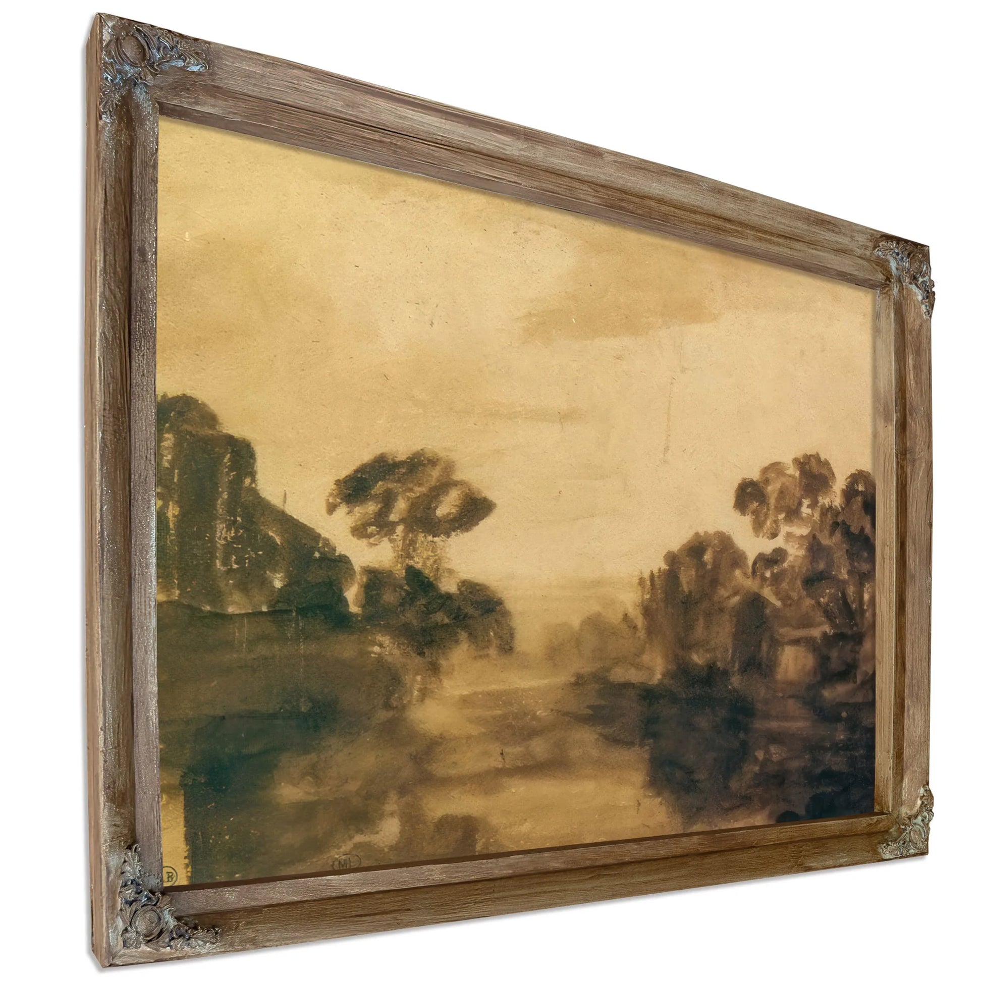 River With Trees On Its Embankment At Dusk, By Rembrandt Fine Art Print
