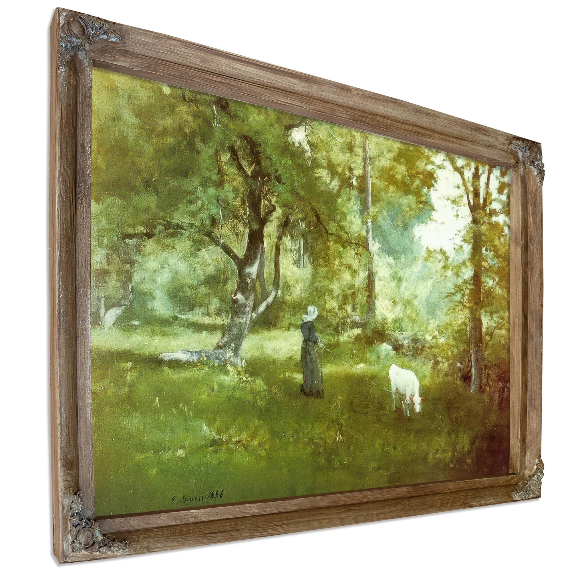 Woman With Calf By George Inness Fine Art Print