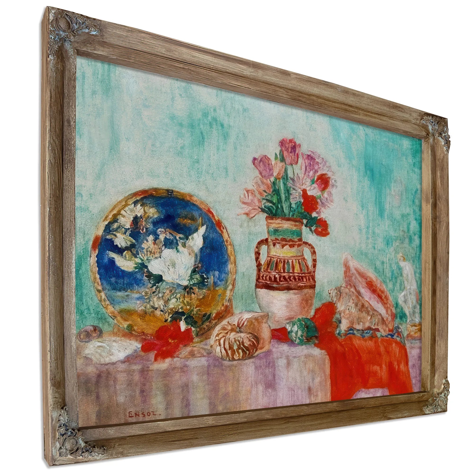 Still Life With Flowers And Shells By James Ensor Fine Art Print