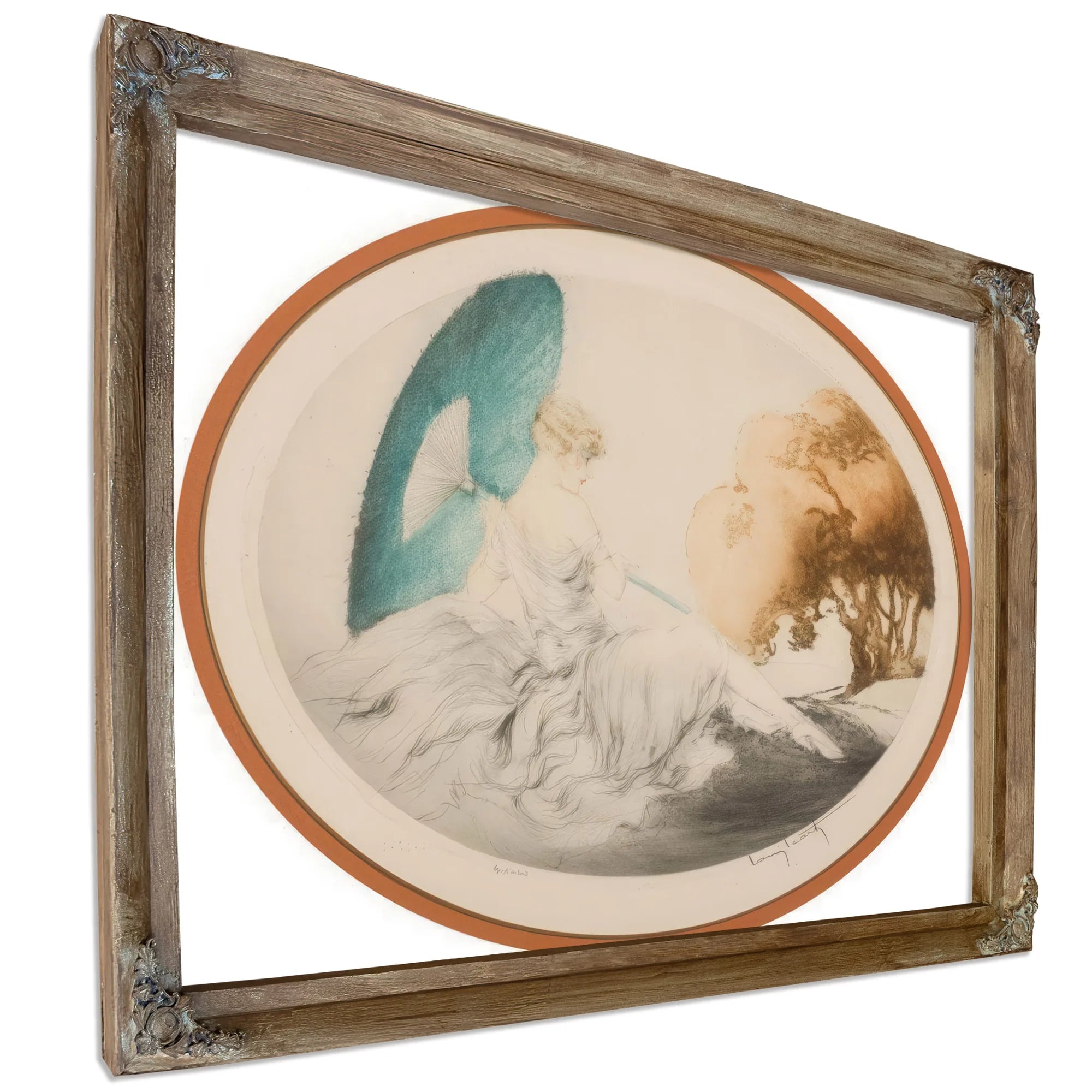 Woman Reclining With Parasol By Louis Icart Fine Art Print