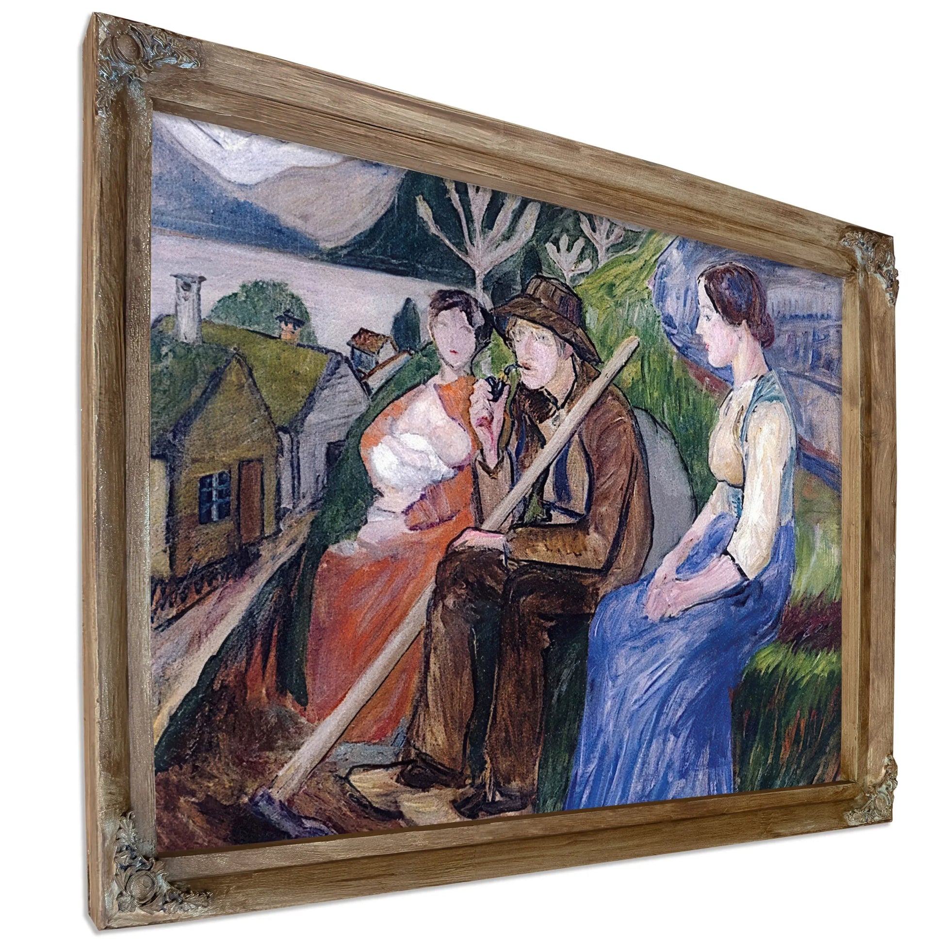 Self Portrait At Sandalstrand With Engel And Her Sister By Nicolai Astrup Fine Art Print