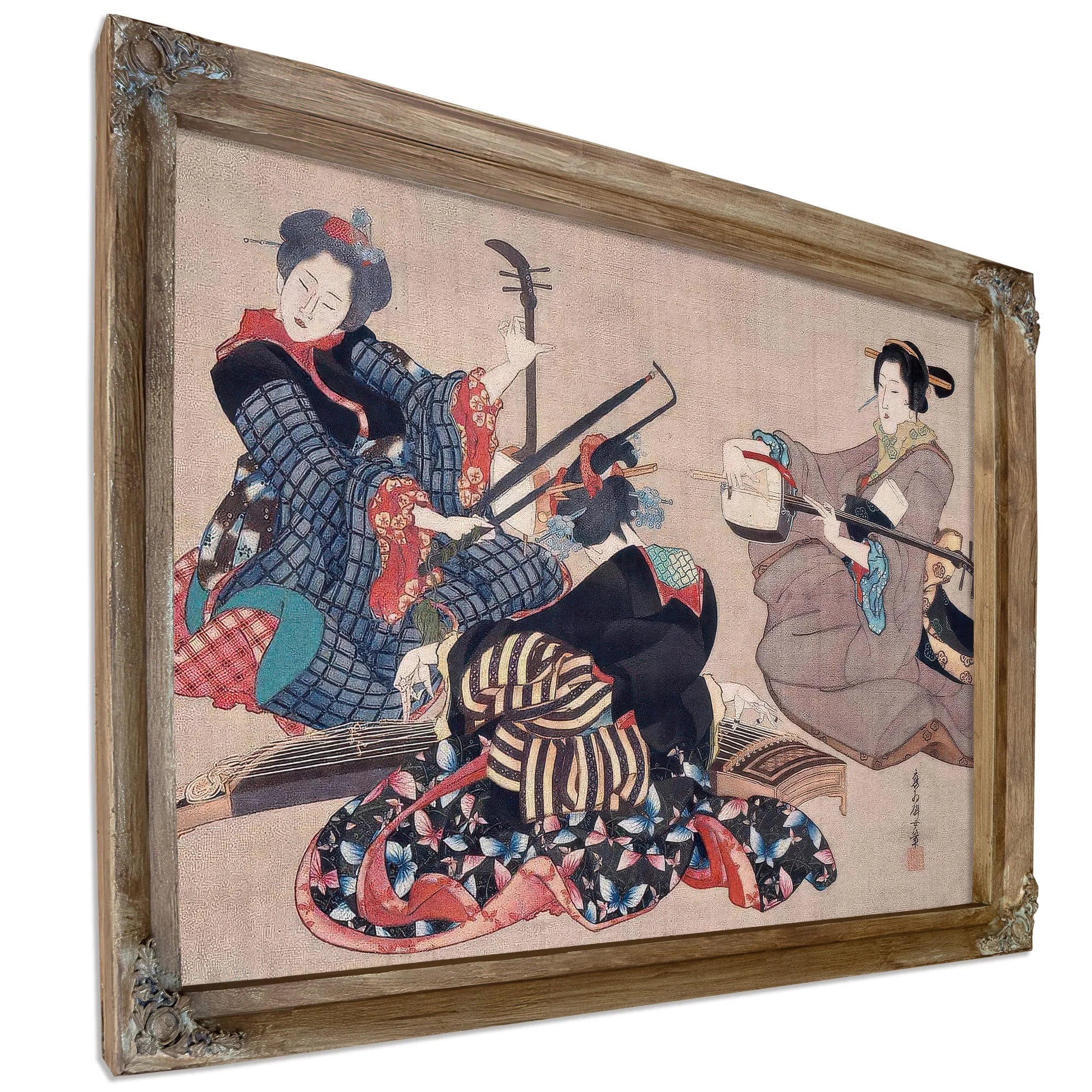 Katsushika Oi Three Women Playing Musical Instruments Upload Tmp By Katsushika Oi Fine Art Print