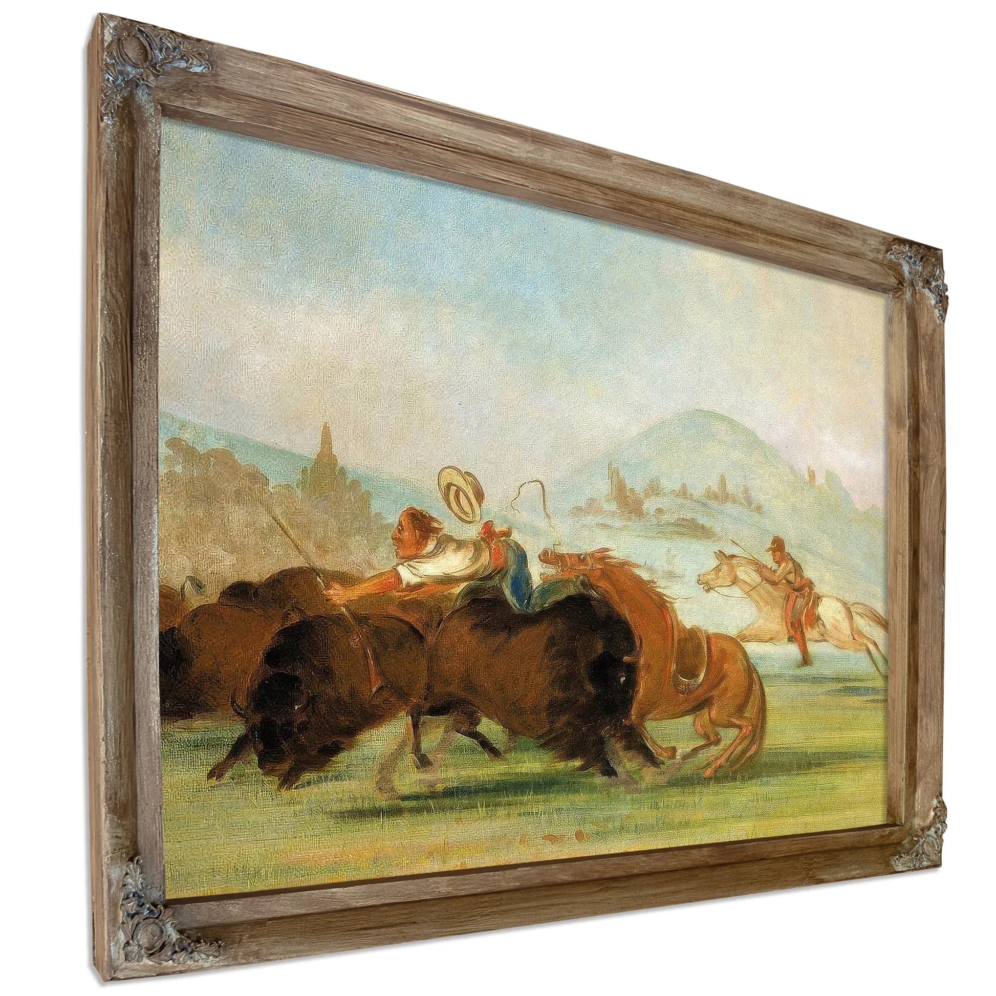 Batiste And I Running Buffalo, Mouth Of The Yellowstone By George Catlin Fine Art Print