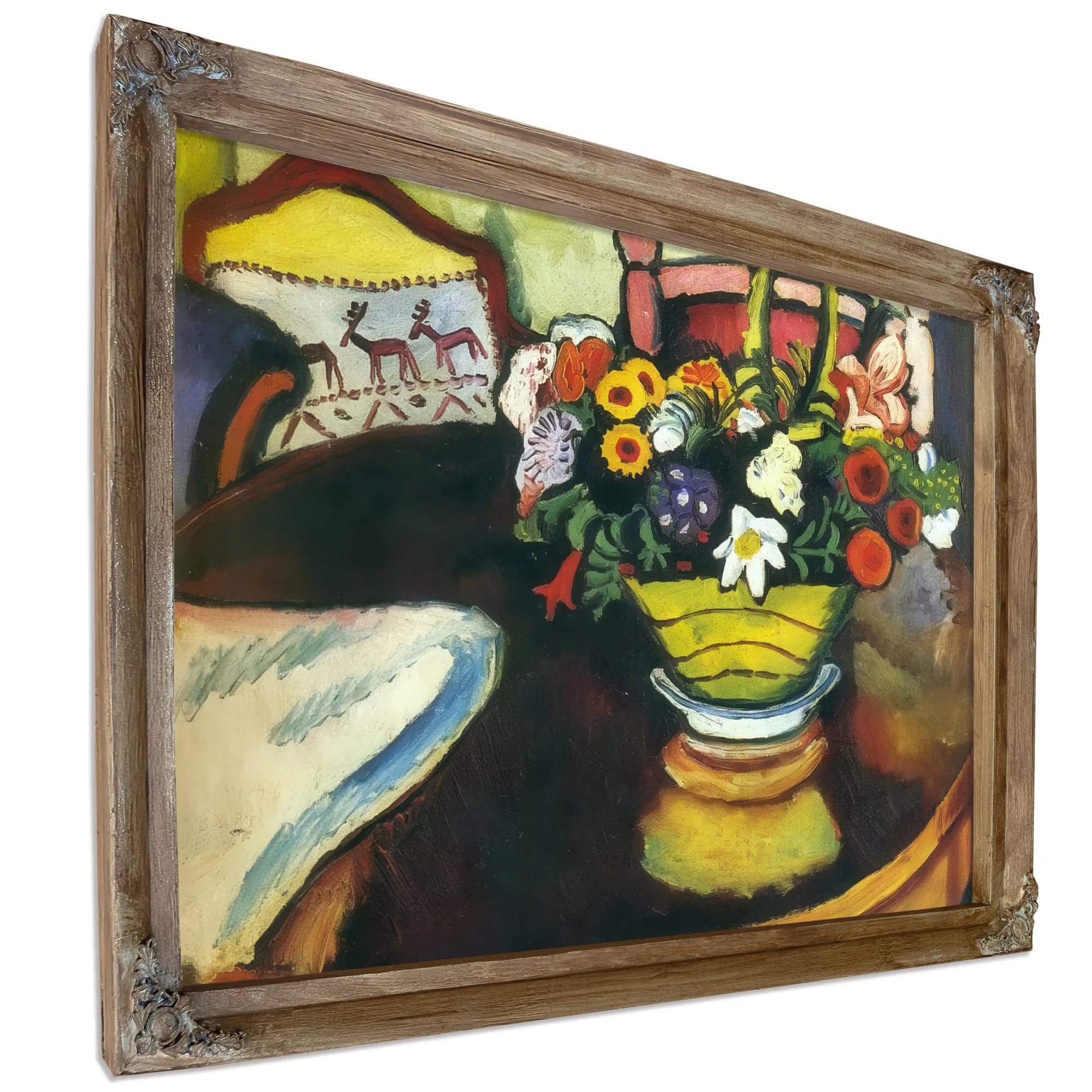 Still Life With Stag Cushion And Flowers By August Macke Fine Art Print