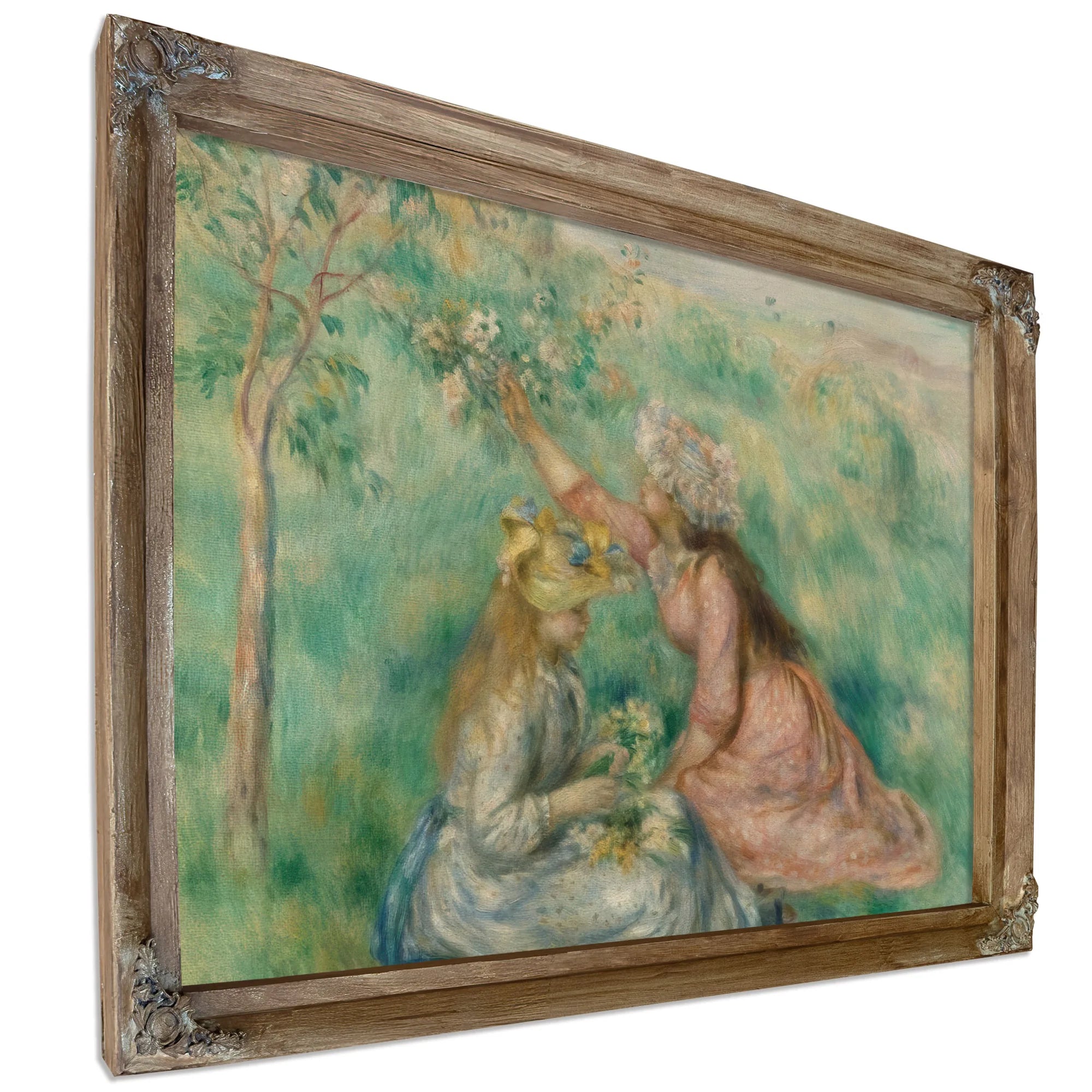 Girls Picking Flowers In A Meadow By Pierre August Renoir Fine Art Print