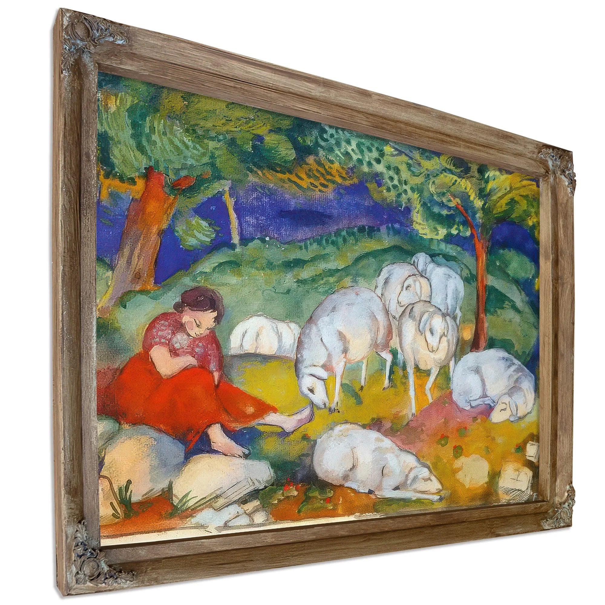 Sheperdess With Her Sheep By Franz Marc Fine Art Print