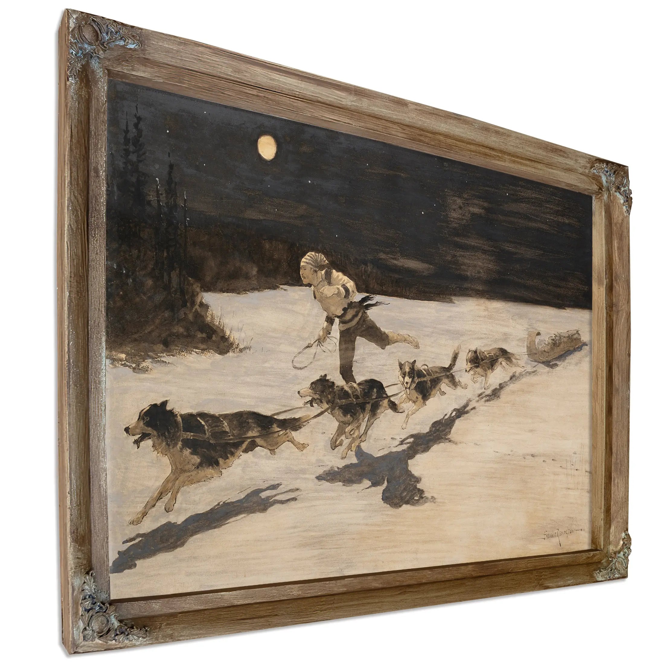Huskie Dogs On The Frozen Highway Talking Musquash by Frederic Remington