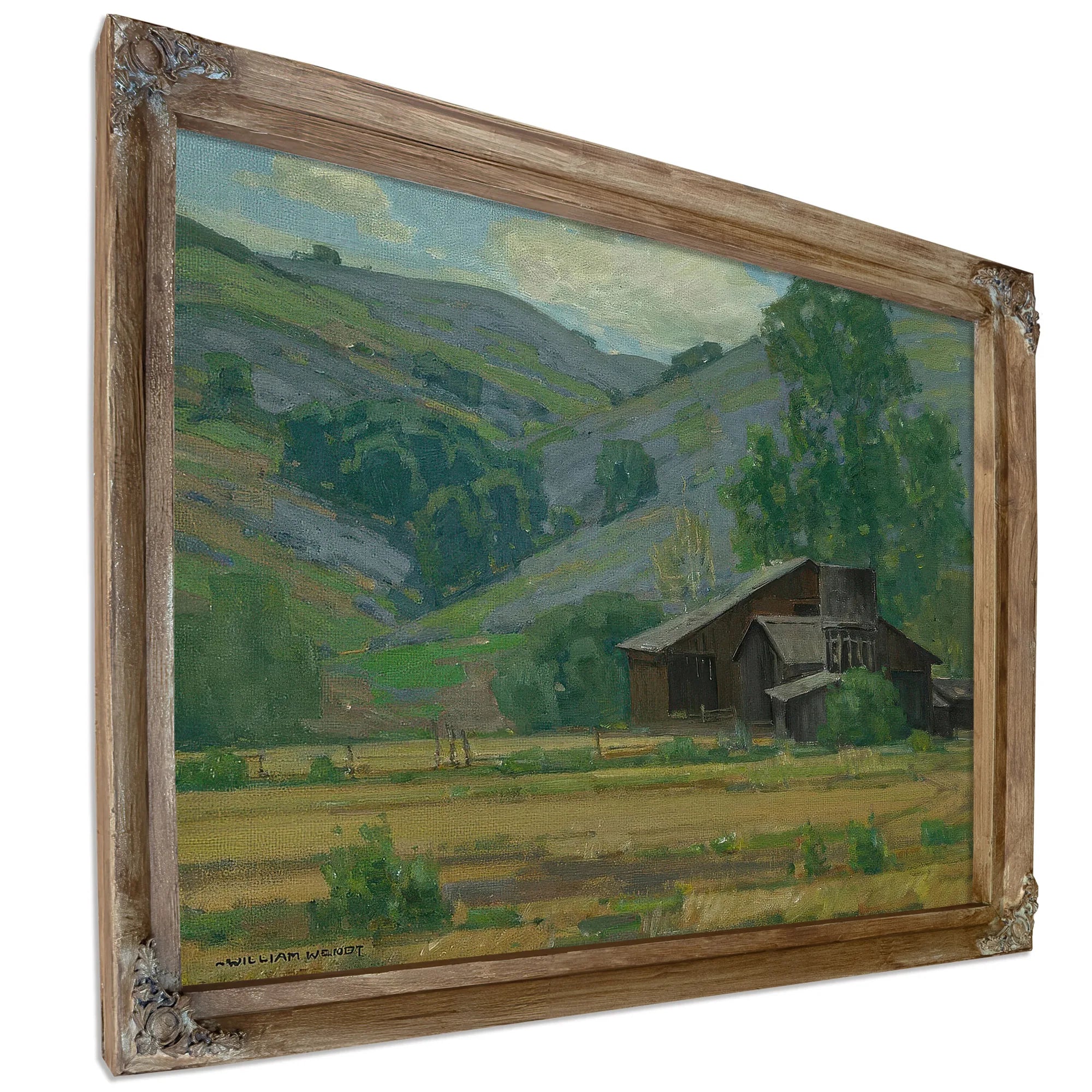 Hillside Wildflowers With Barn By William Wendt Fine Art Print