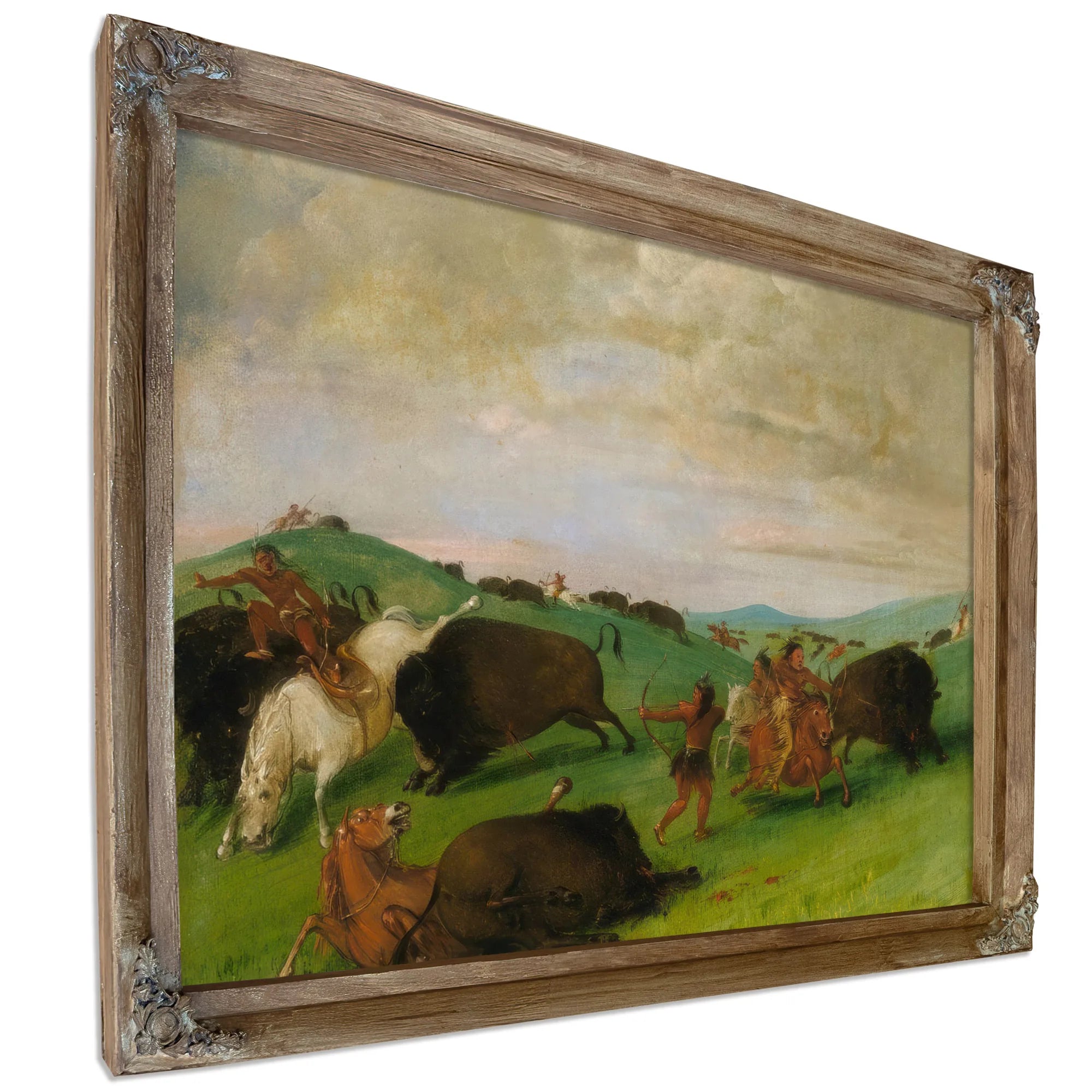 Buffalo Chase, Bulls Making Battle With Men And Horses By George Catlin Fine Art Print